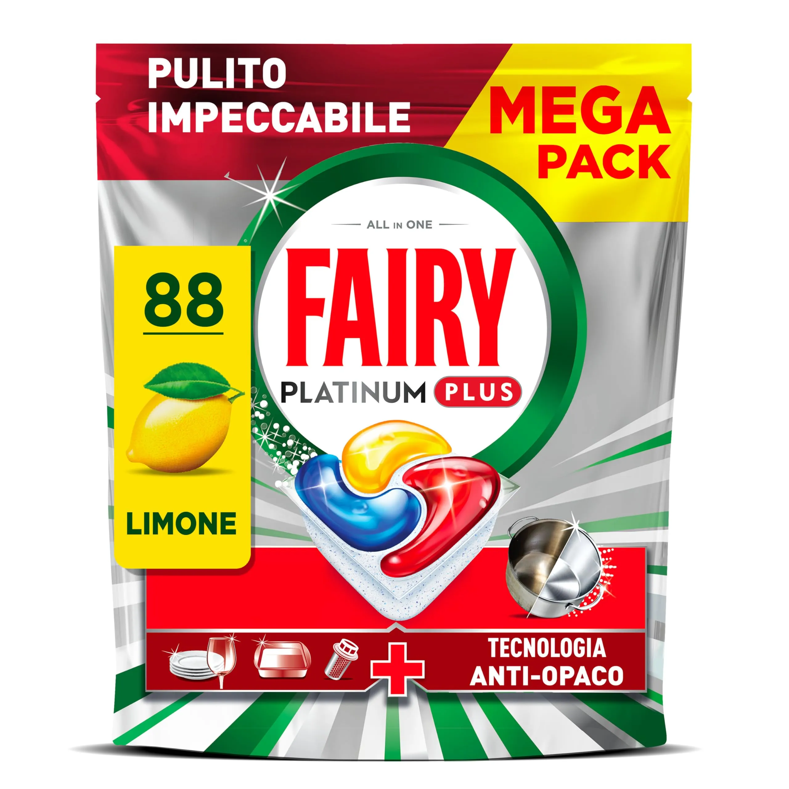Fairy Platinum Plus Limone - Detersivo Lavastoviglie in Pastiglie, 88 Capsule