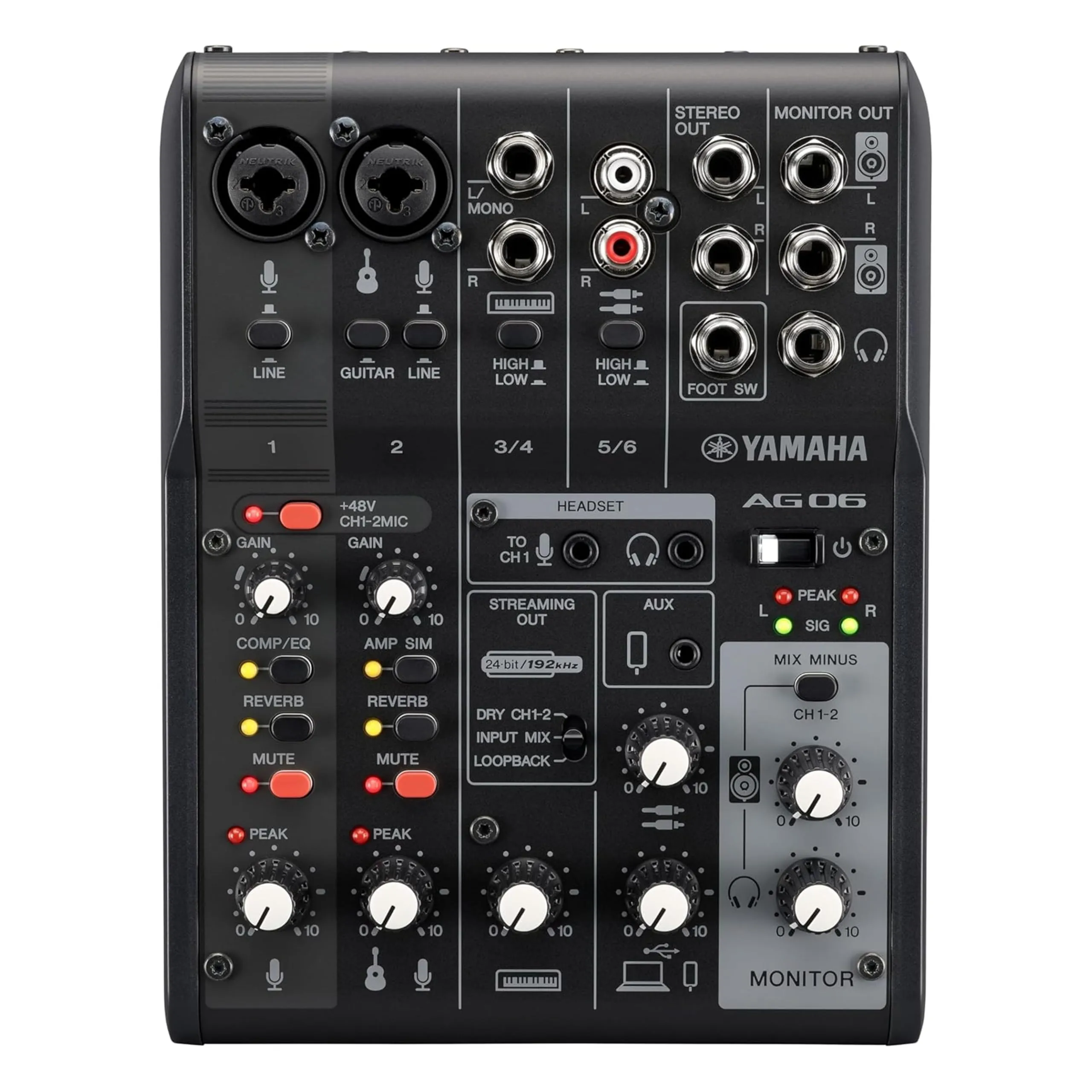 Yamaha AG06MK2 Mixer a 6 Canali per Streaming Live con Interfaccia Audio USB, Nero