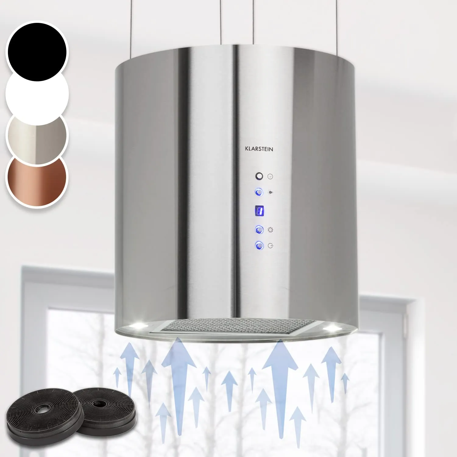 Klarstein Barett - Cappa Aspirante ad Isola, Design Elegante e Potenza di Aspirazione