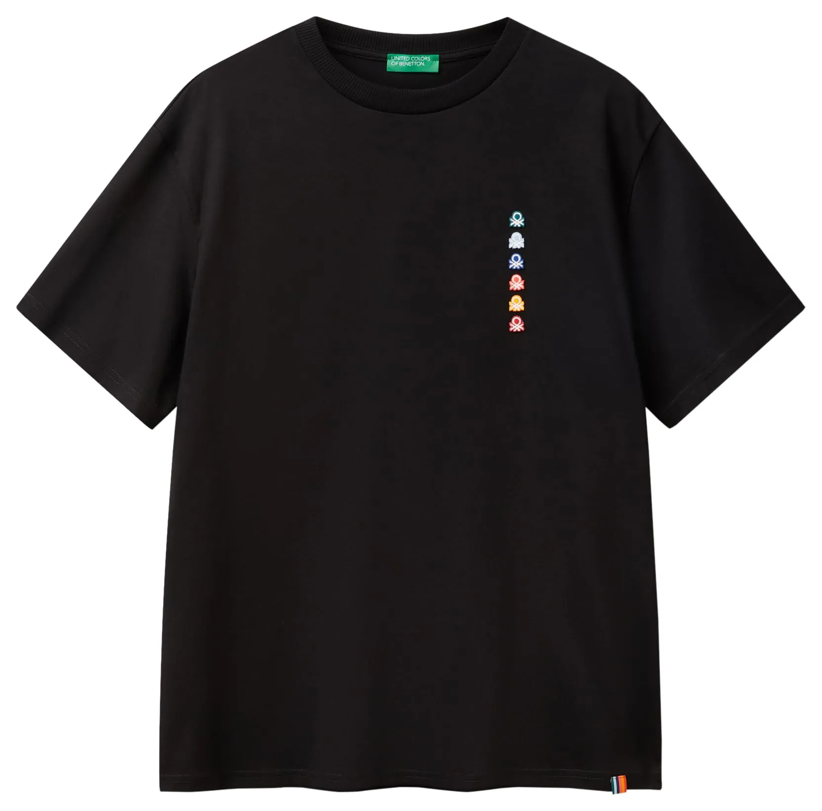 United Colors of Benetton T-Shirt Nera con Logo Multicolor