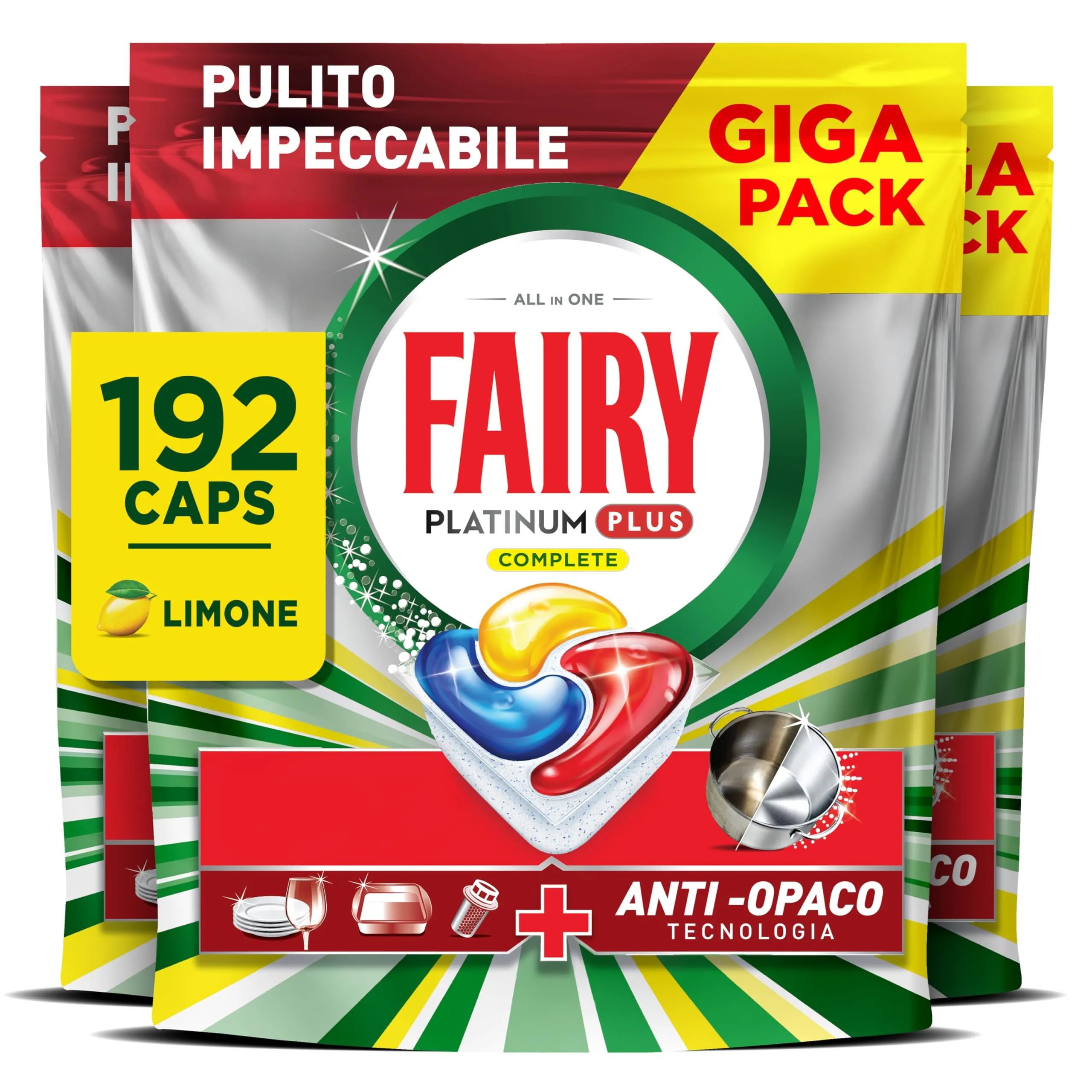 Fairy Platinum Detersivo Lavastoviglie Limone, 192 Capsule