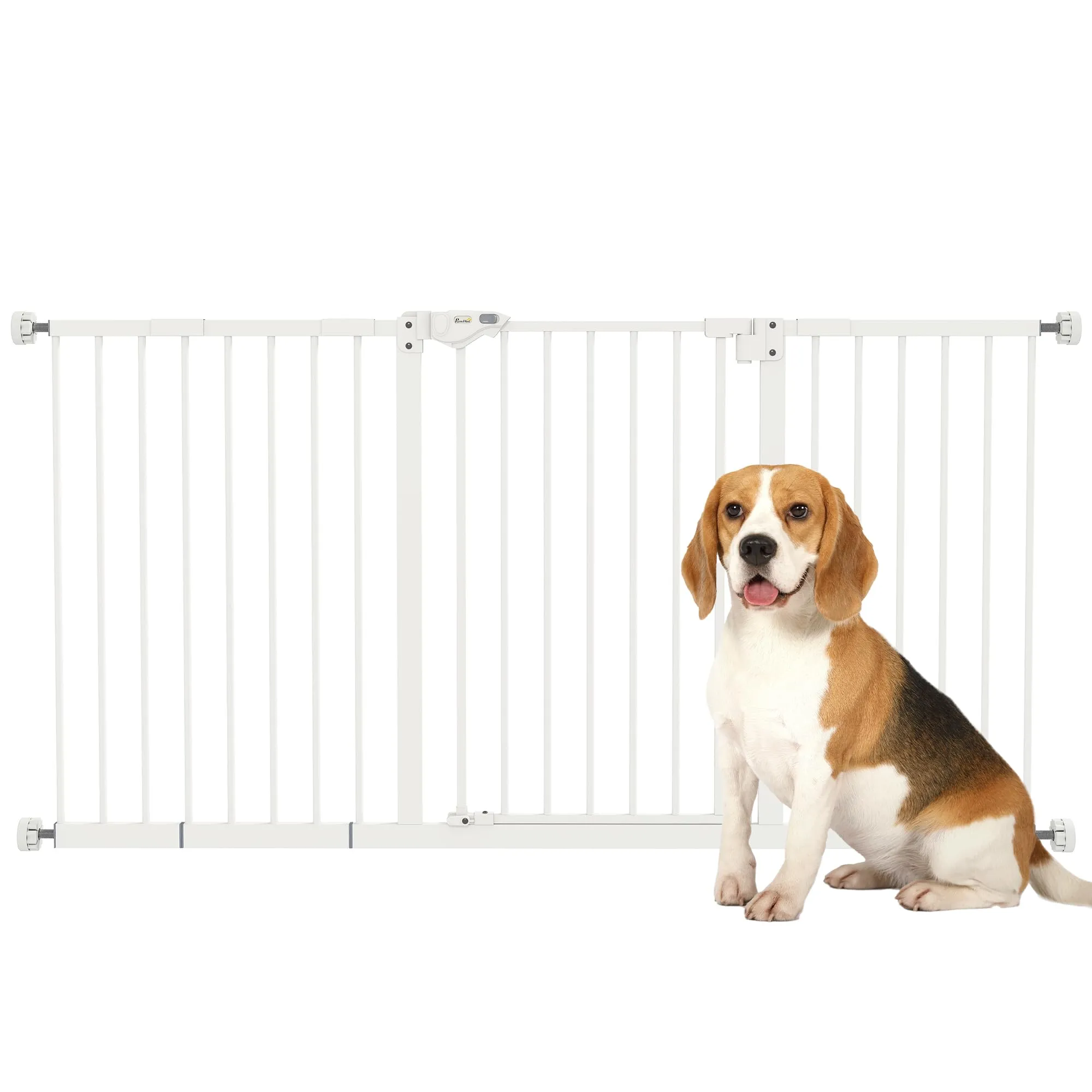 PawHut Cancellino per Cani e Animali Domestici 3 Estensioni Larghezza Regolabile Fino 147.5cm Chiusura Automatica, Bianco