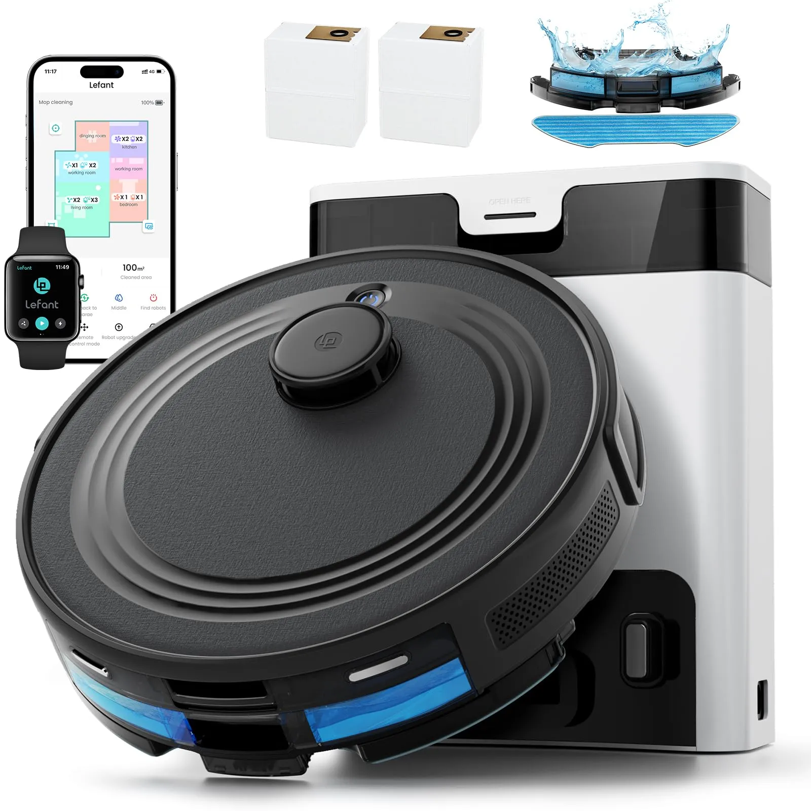Lefant M2 Pro Robot Aspirapolvere Lavapavimenti con Mappatura Laser e Svuotamento Automatico