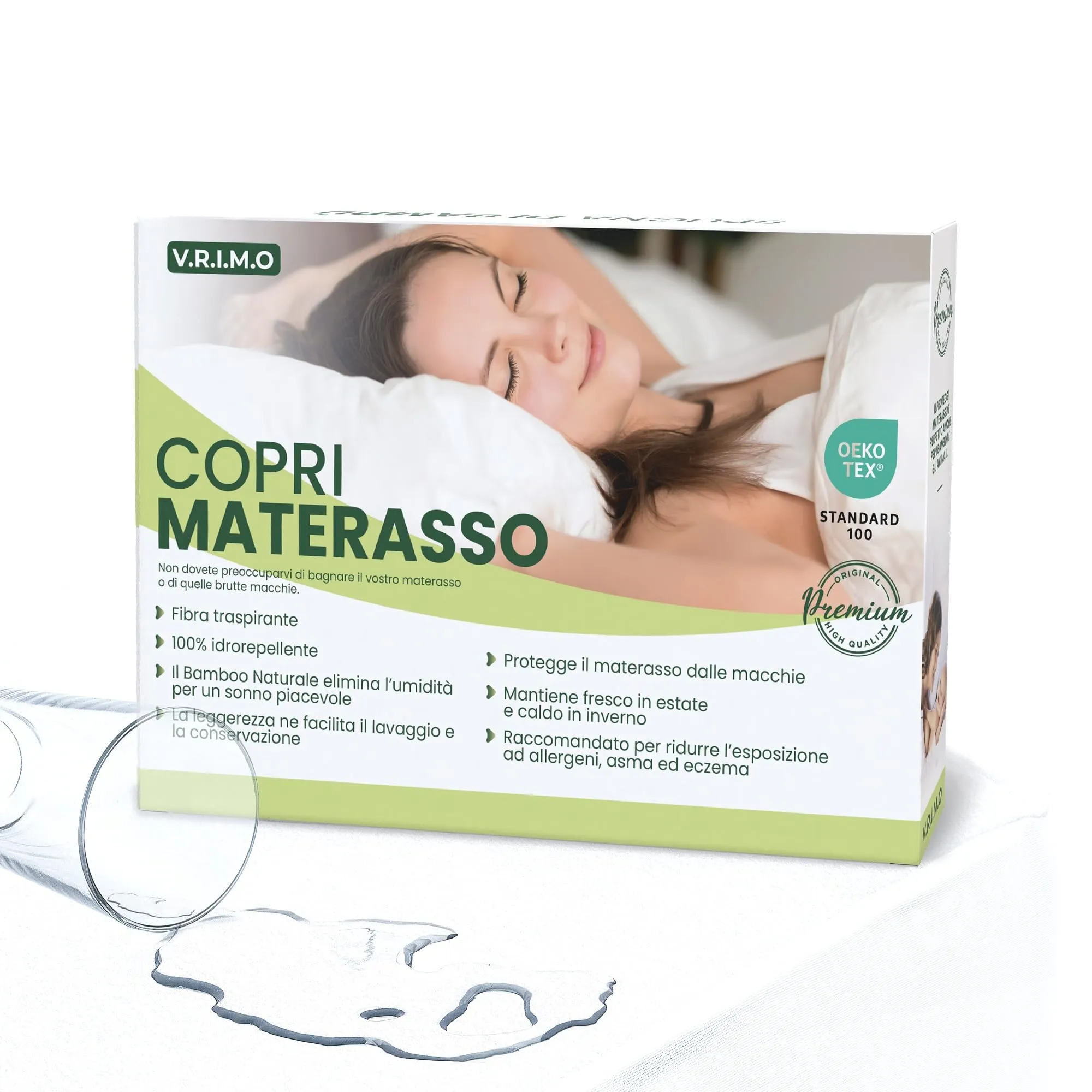 Coprimaterasso Matrimoniale Impermeabile in Spugna di Bambù 160x190 cm