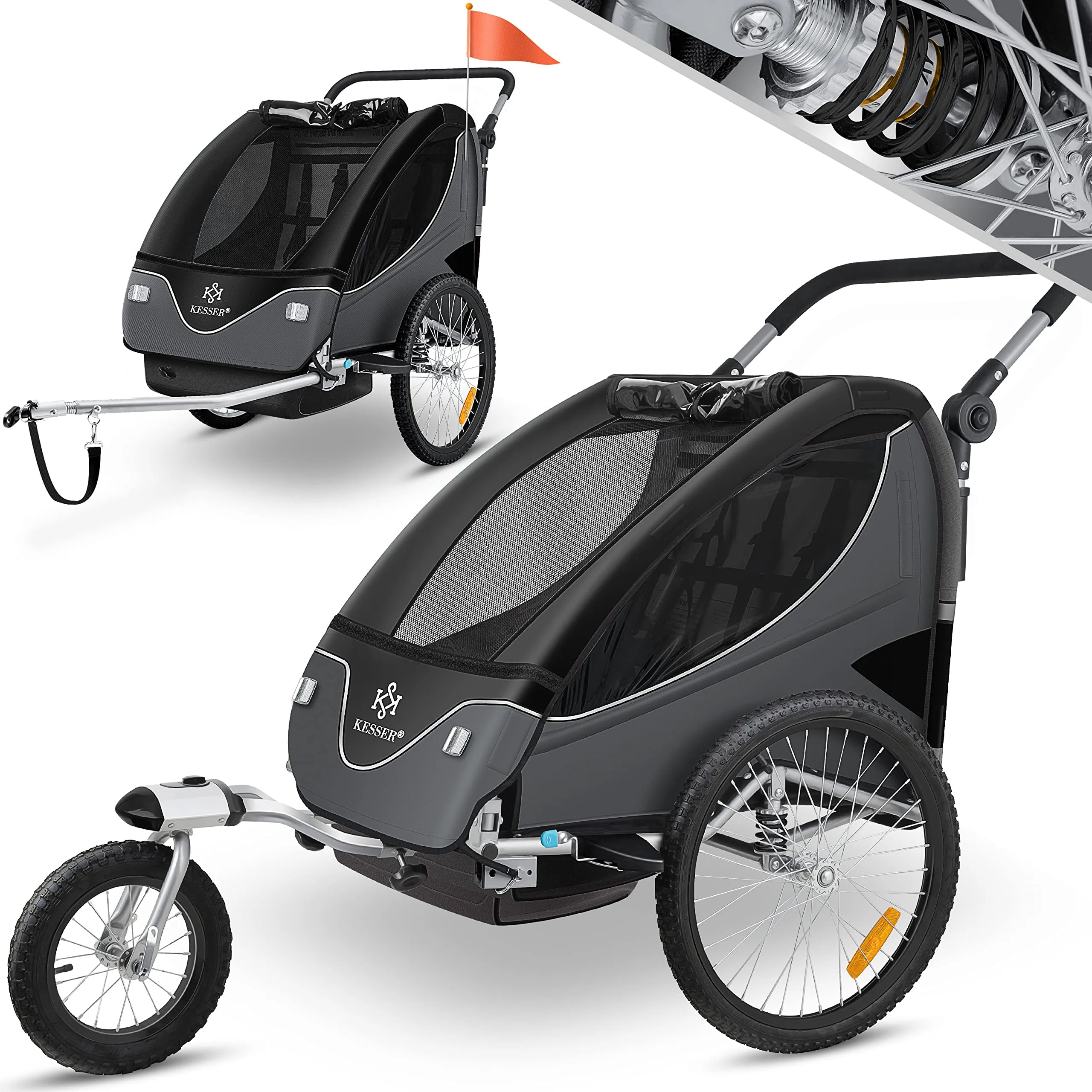 KESSER® Rimorchio per Bambini 2in1 Nero/Antracite