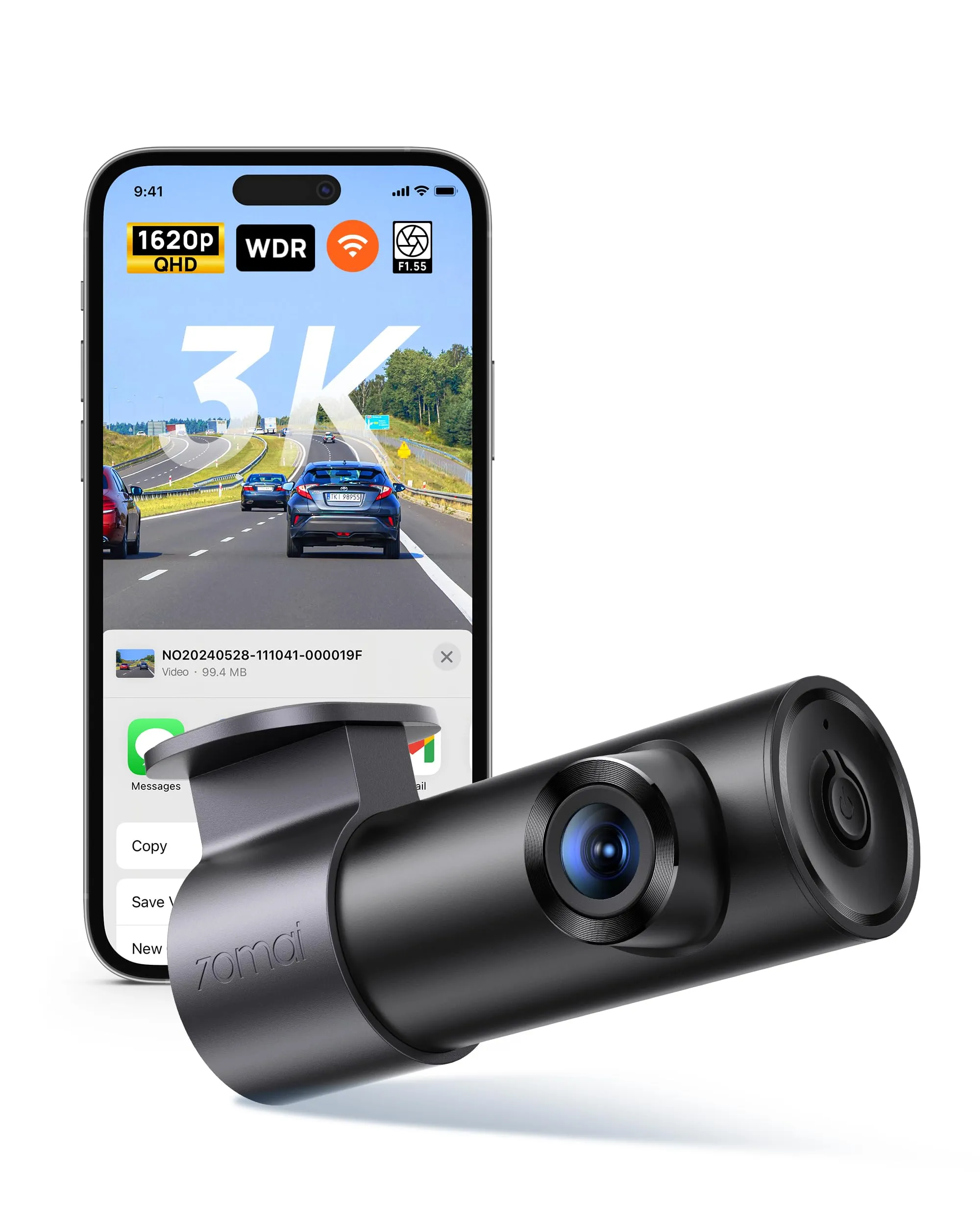 70mai Dash Cam M310 - Telecamera per Auto 2K con WiFi, Visione Notturna e Modalità Parcheggio