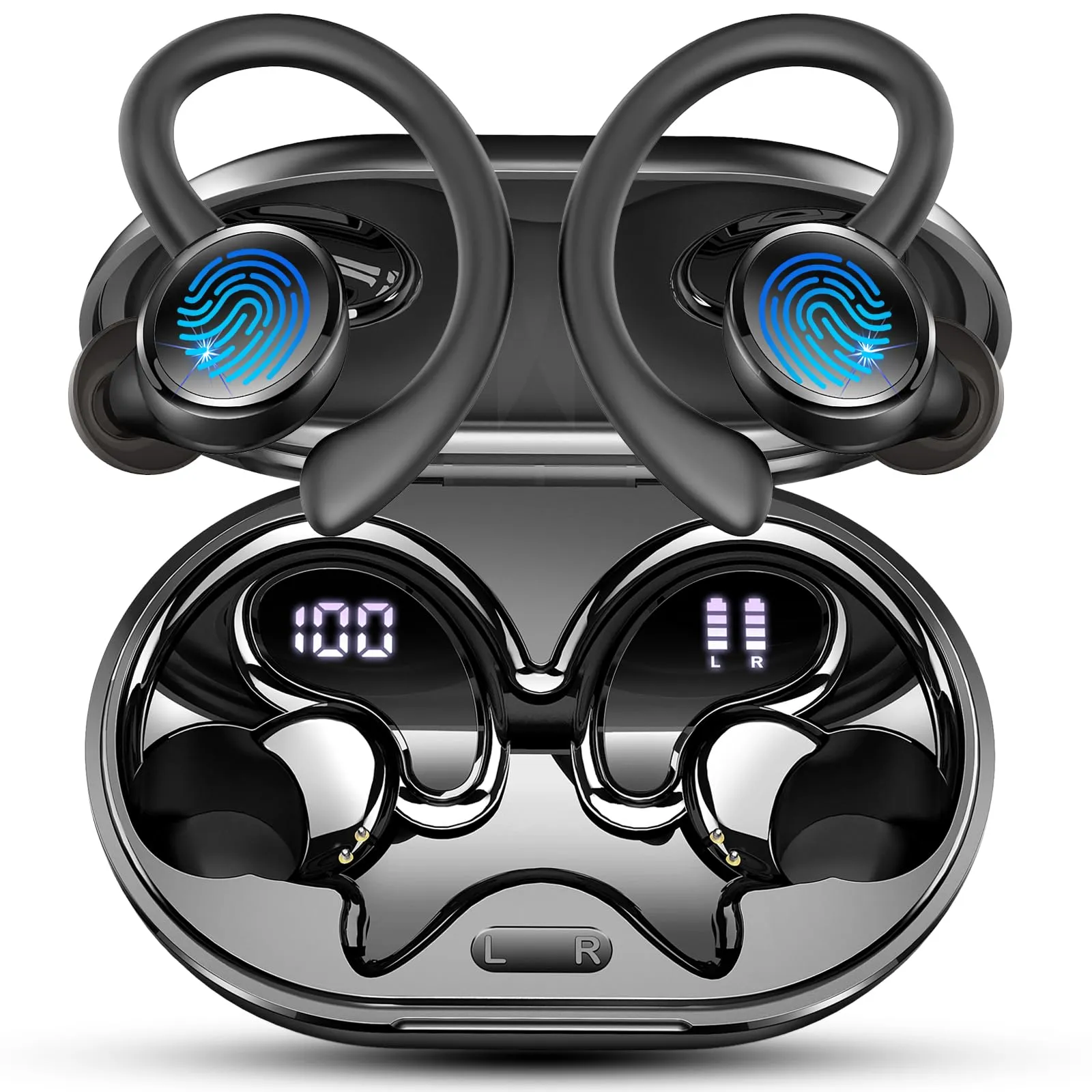 Cuffie Bluetooth 5.4 Stereo HiFi – 40 Ore, ENC Cancellazione Rumore, IP7 Impermeabili, LED Display, Ricarica USB-C