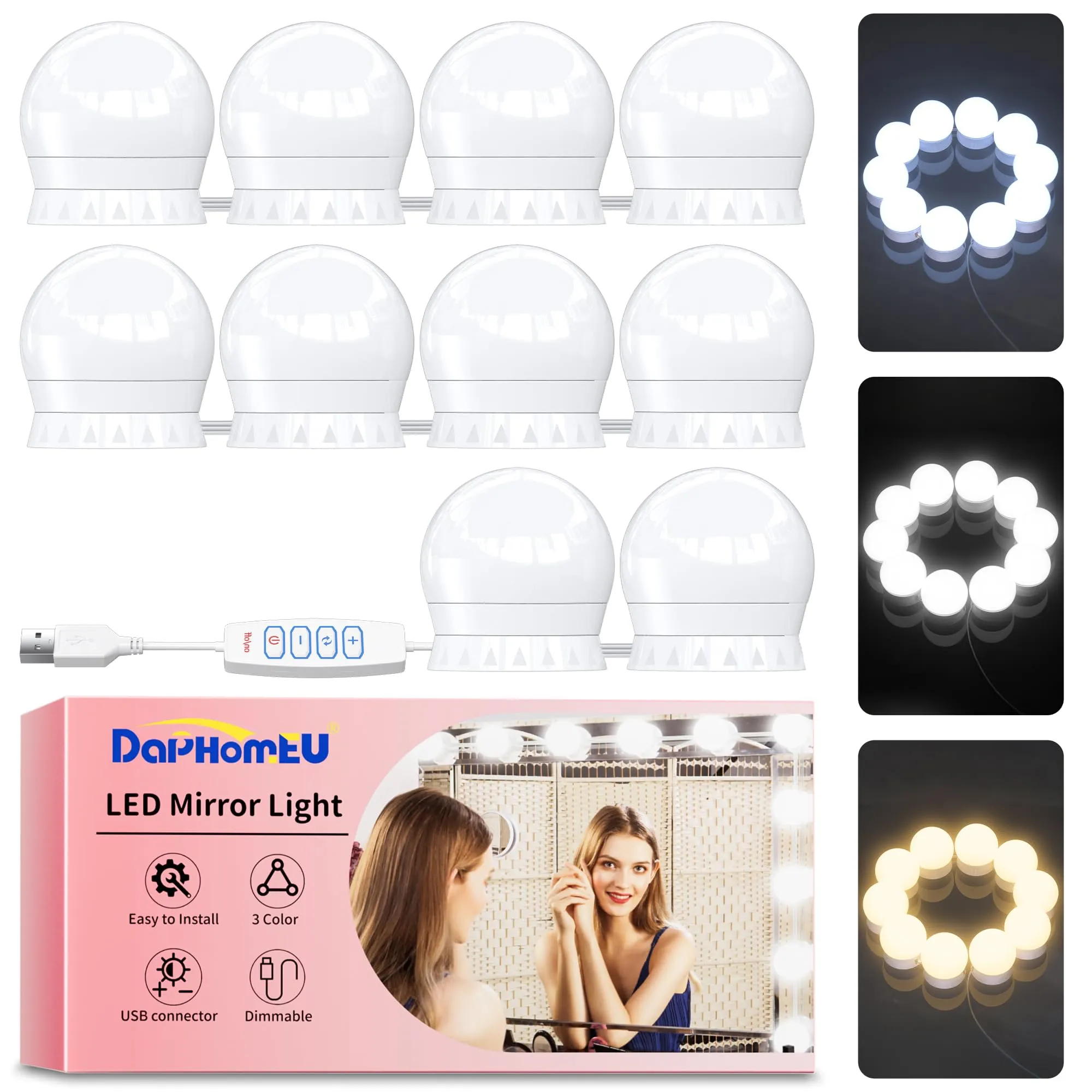 Daphomeu Luci LED per Specchio Trucco Dimmerabili con 3 Modalità Colore