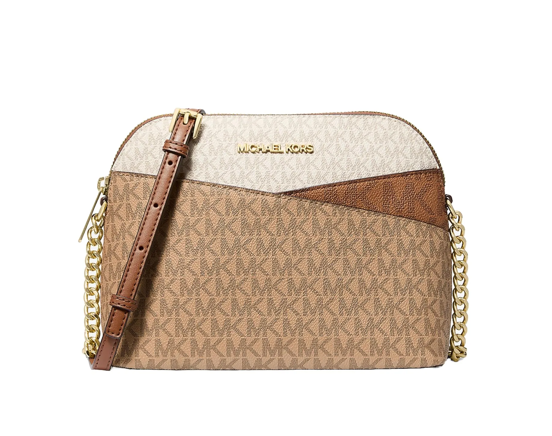 Michael Kors Jet Set Travel Borsa a Tracolla Media con Logo Signature a Blocchi di Colore Cammello Multicolore