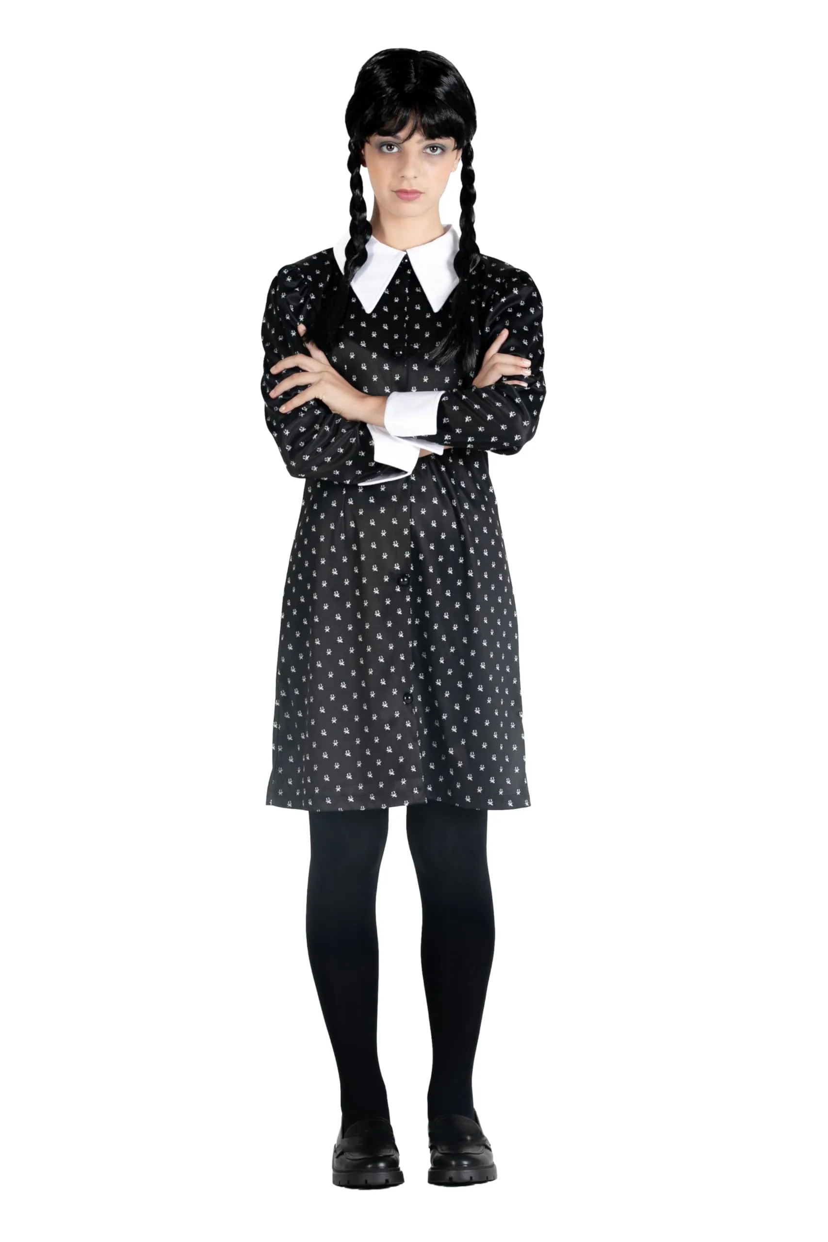 Travestimento Wednesday Addams Bambina con Parrucca - Licenza Ufficiale