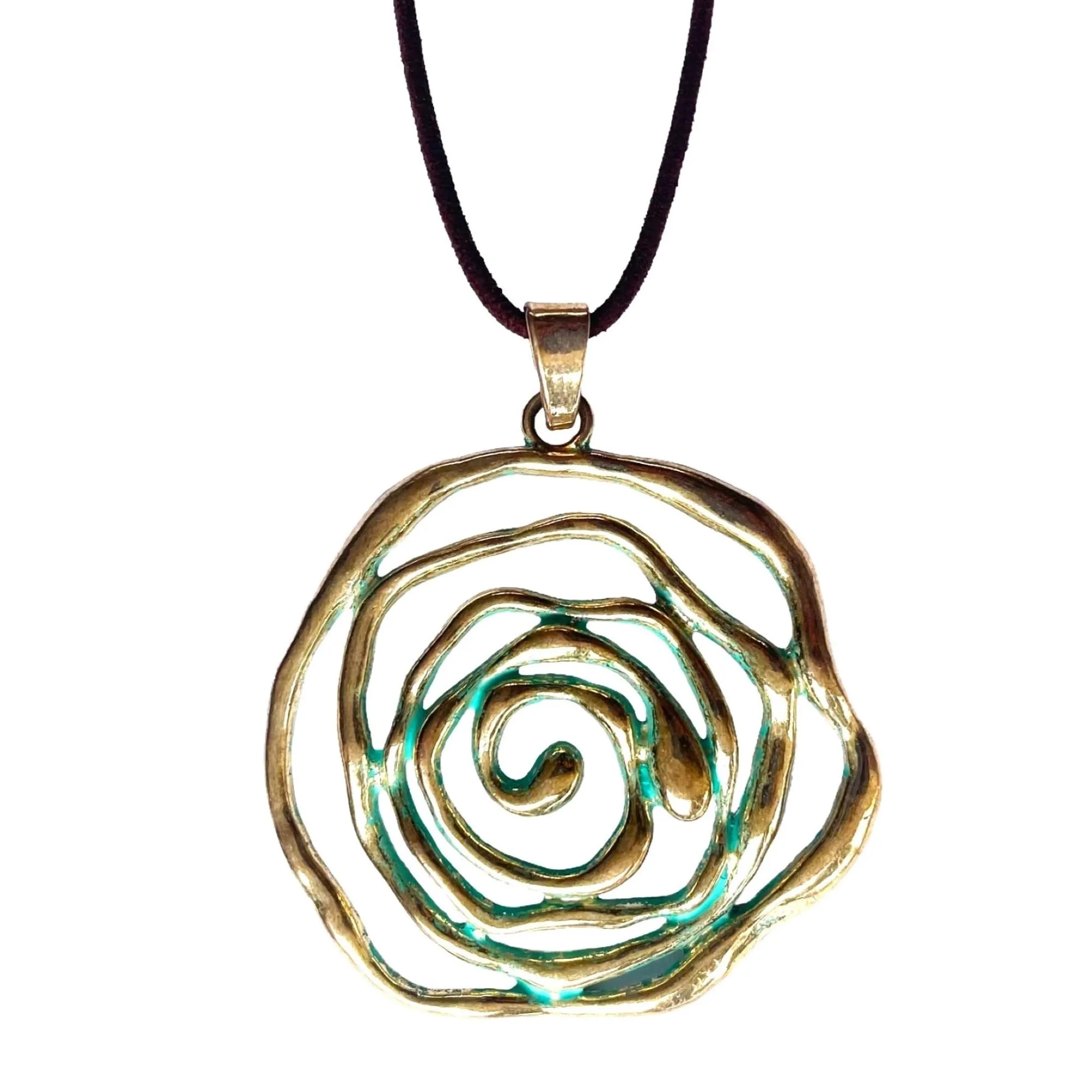 Ciondolo Spirale Oro e Turchese con Collana Antelina Marrone Regolabile
