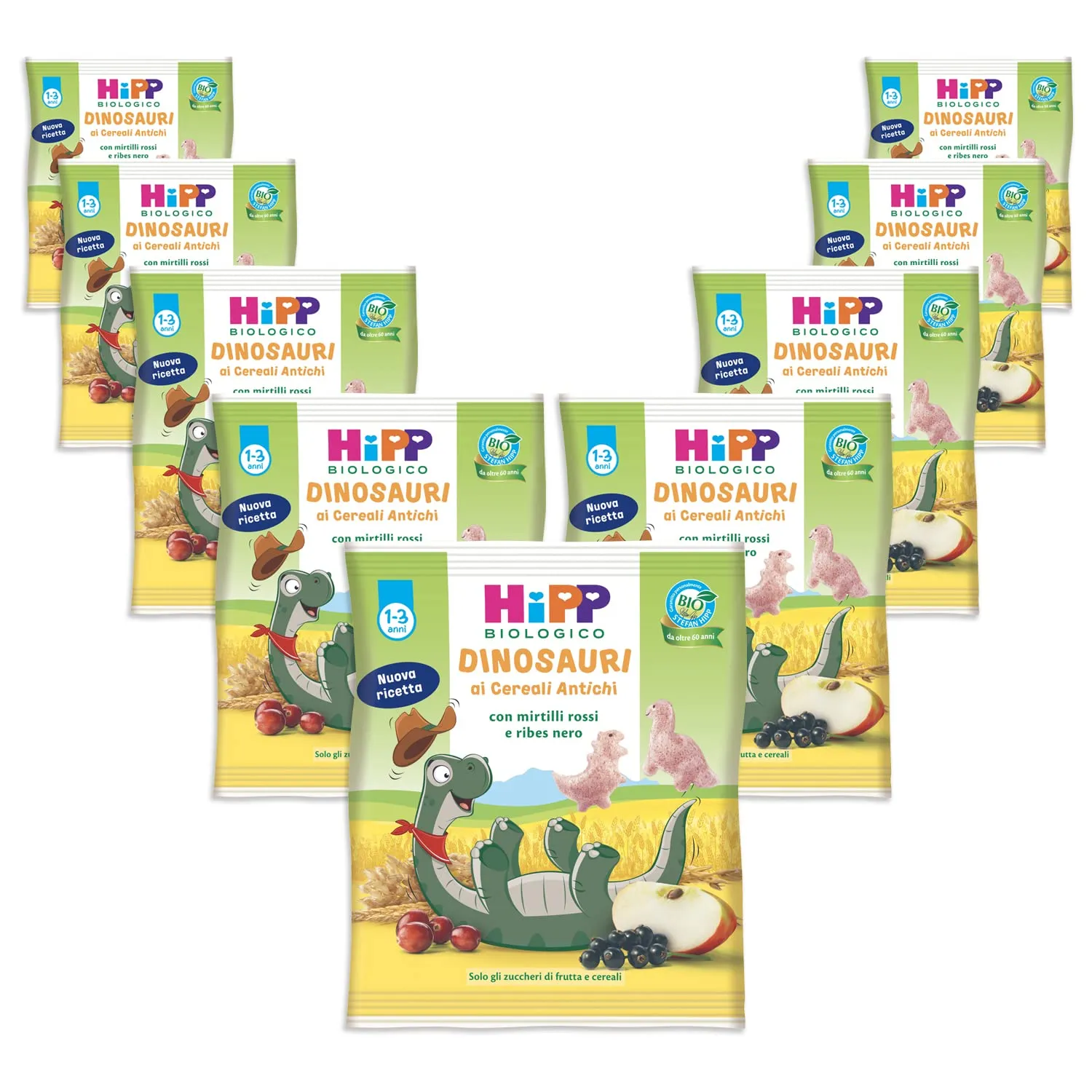 HiPP Dinosauri ai Cereali Antichi con Mirtilli Rossi e Ribes Nero - Snack Biologico per Bambini