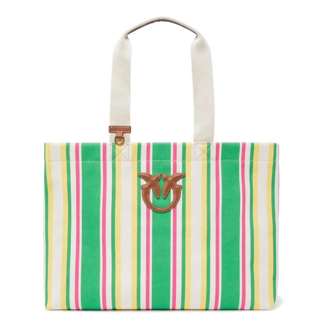 Pinko Borsa Shopper a Righe Giallo/Fucsia/Verde