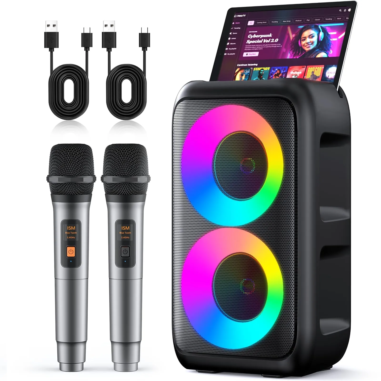 HEEBUKE Karaoke - Altoparlante Bluetooth Portatile con 2 Microfoni Wireless