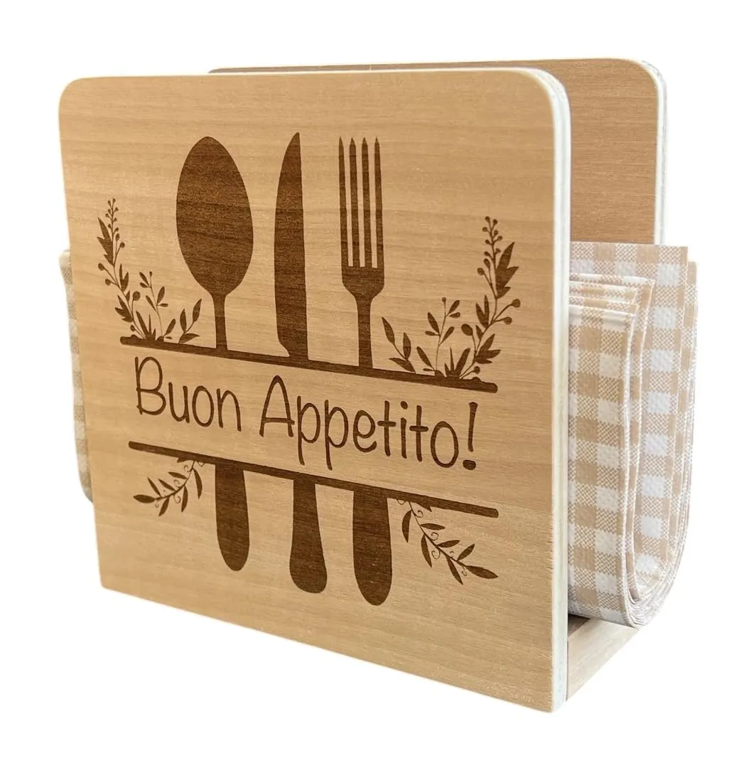 Portatovaglioli da Tavola in Legno "Buon Appetito!" - Design Artigianale Italiano