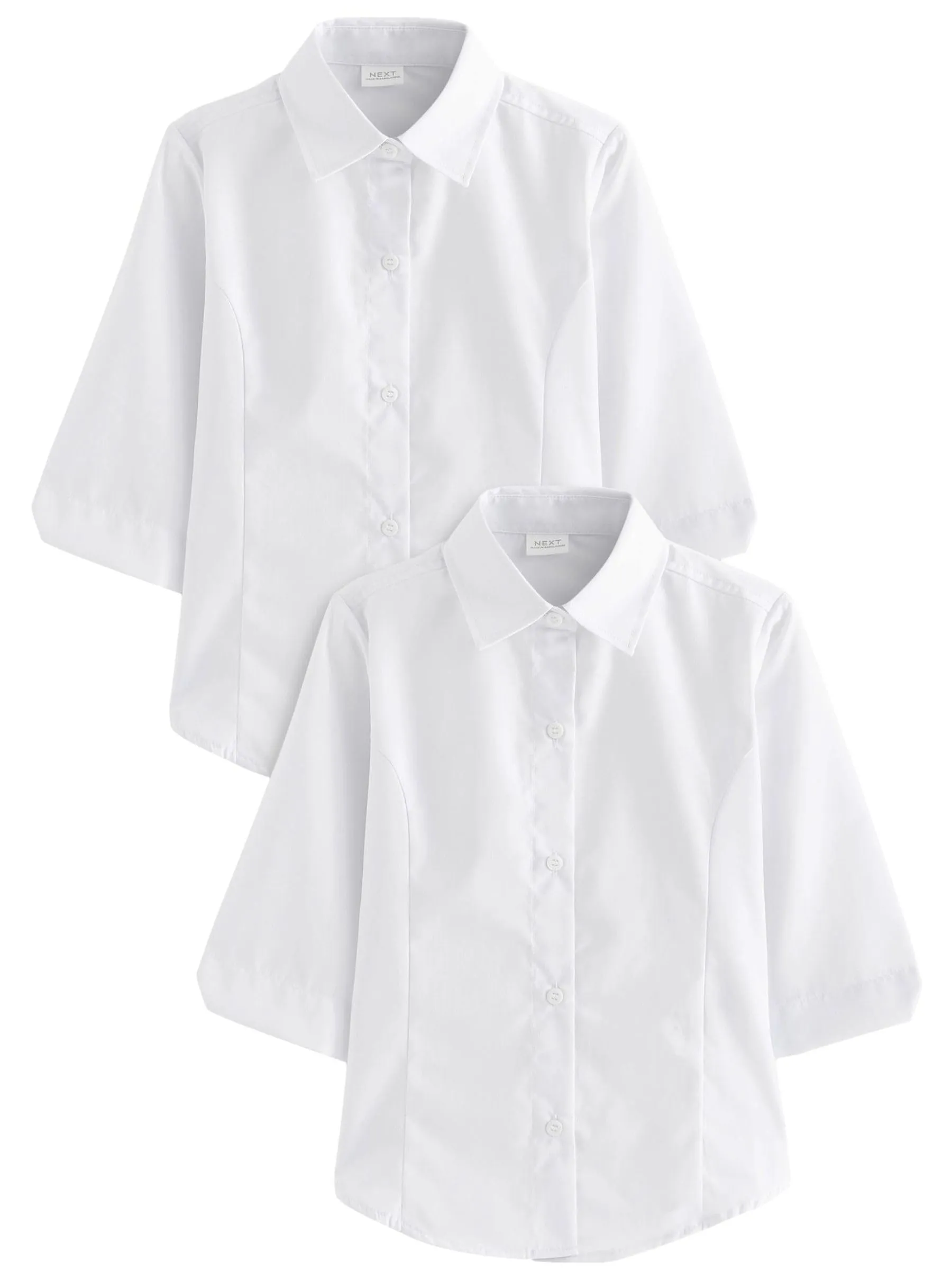 NEXT Confezione da 2 Bluse Scolastiche Manica 3/4 Regular Bianco