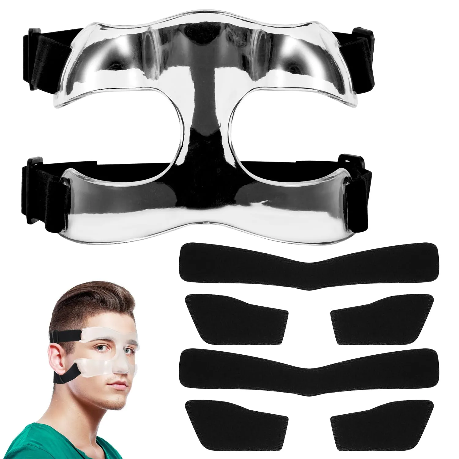 Maschera Protettiva per Naso Rotto Regolabile con Imbottitura Traspirante per Basket, Calcio e Altri Sport