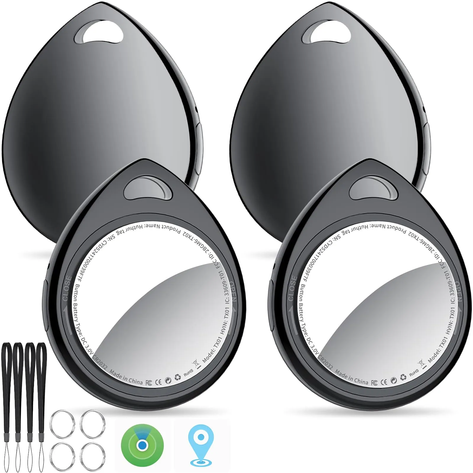 QCOQ® Air Tags - Set da 4 Localizzatori Bluetooth Compatibili con Apple Find My