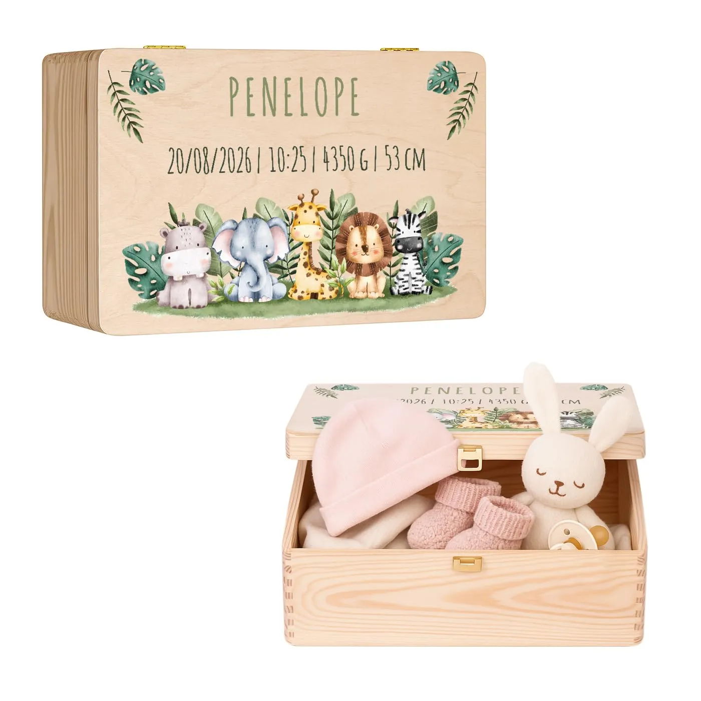 Maverton Scatola Ricordi Neonato Personalizzata in Legno Naturale