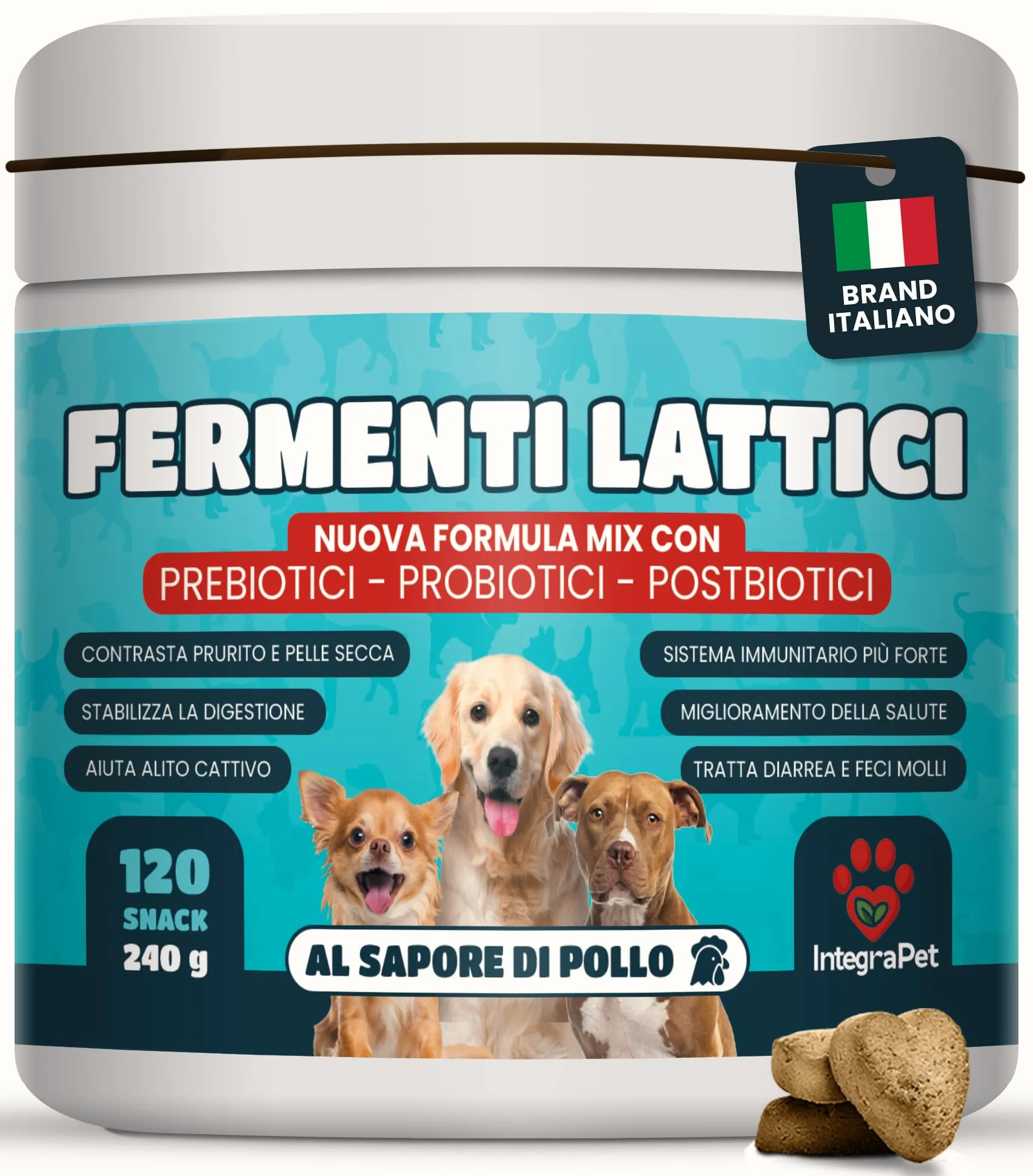 IntegraPet Probiotici per Cani - 120 Snack Masticabili
