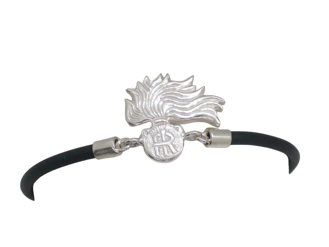 Braccialetto Fiamma dell'Arma dei Carabinieri in Argento 925 e Caucciù