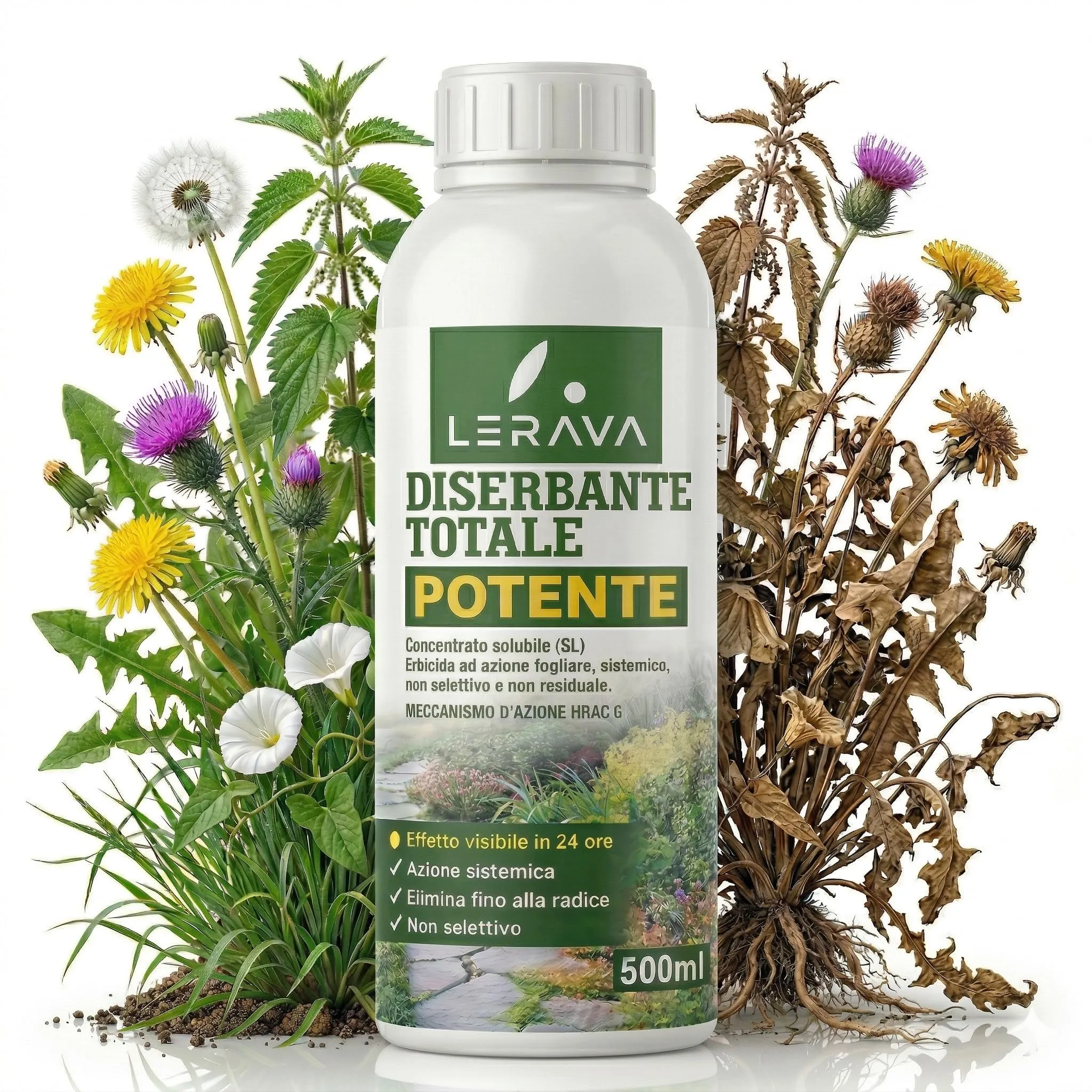 LERAVA® Diserbante Totale Potente - 500ml: Elimina Efficacemente Erbacce e Radici