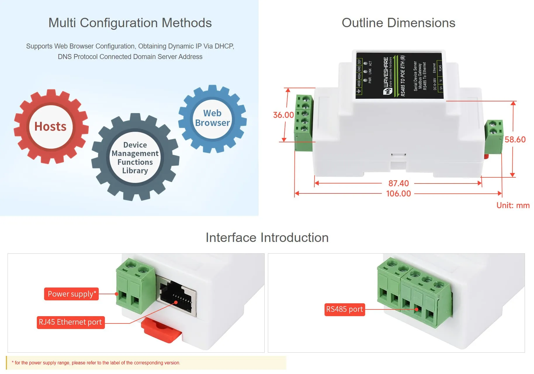 Waveshare Industrial Serial Server(2pcs), RS485 to RJ45 Ethernet, TCP ...