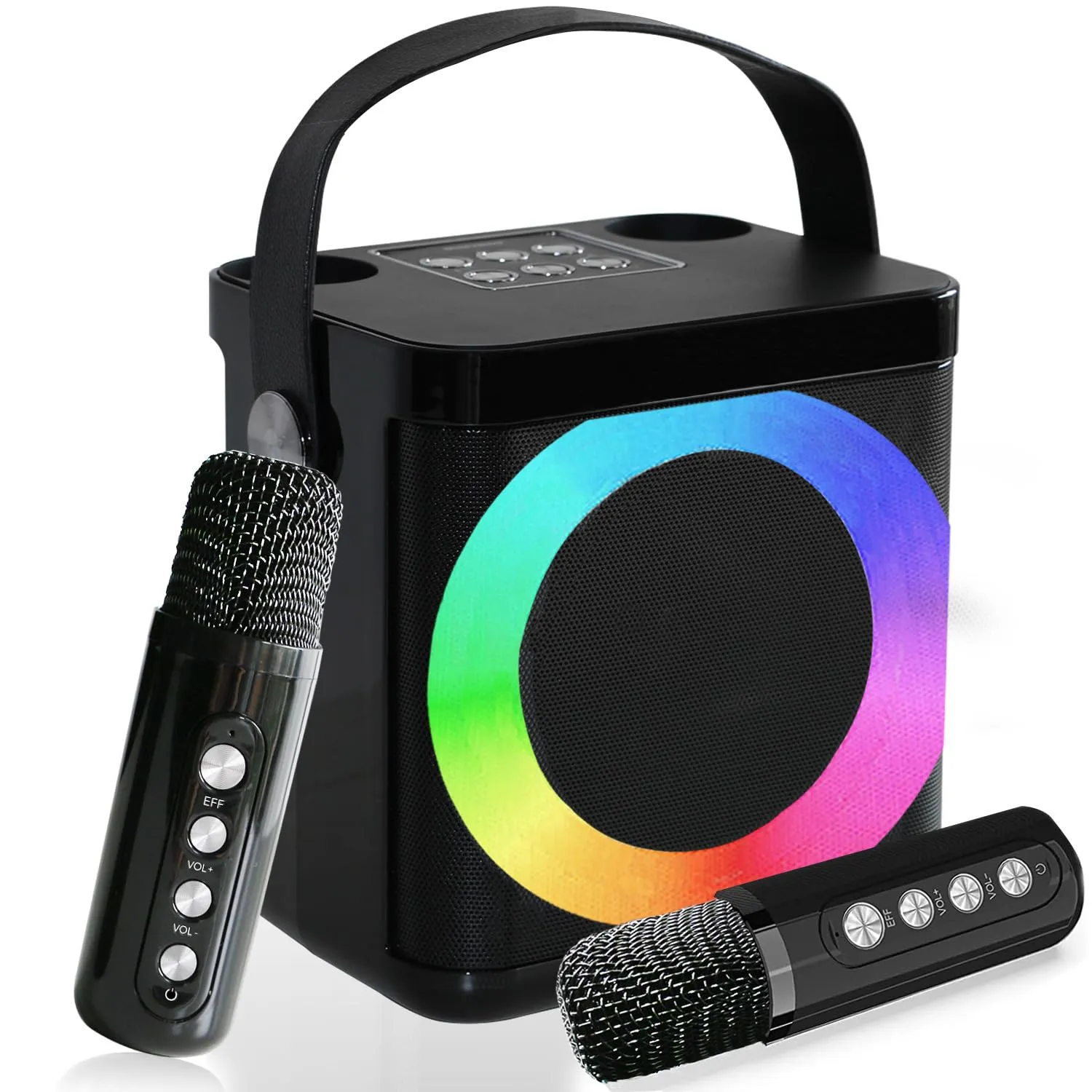 Macchina Karaoke Portatile con 2 Microfoni Wireless e Luci LED