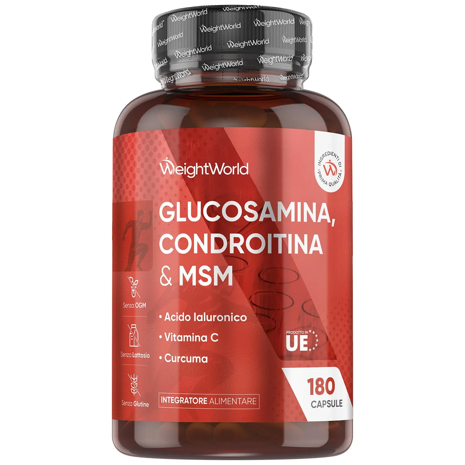 Glucosamina Condroitina con Vitamina C, MSM, Acido Ialuronico e Curcuma - 180 Capsule