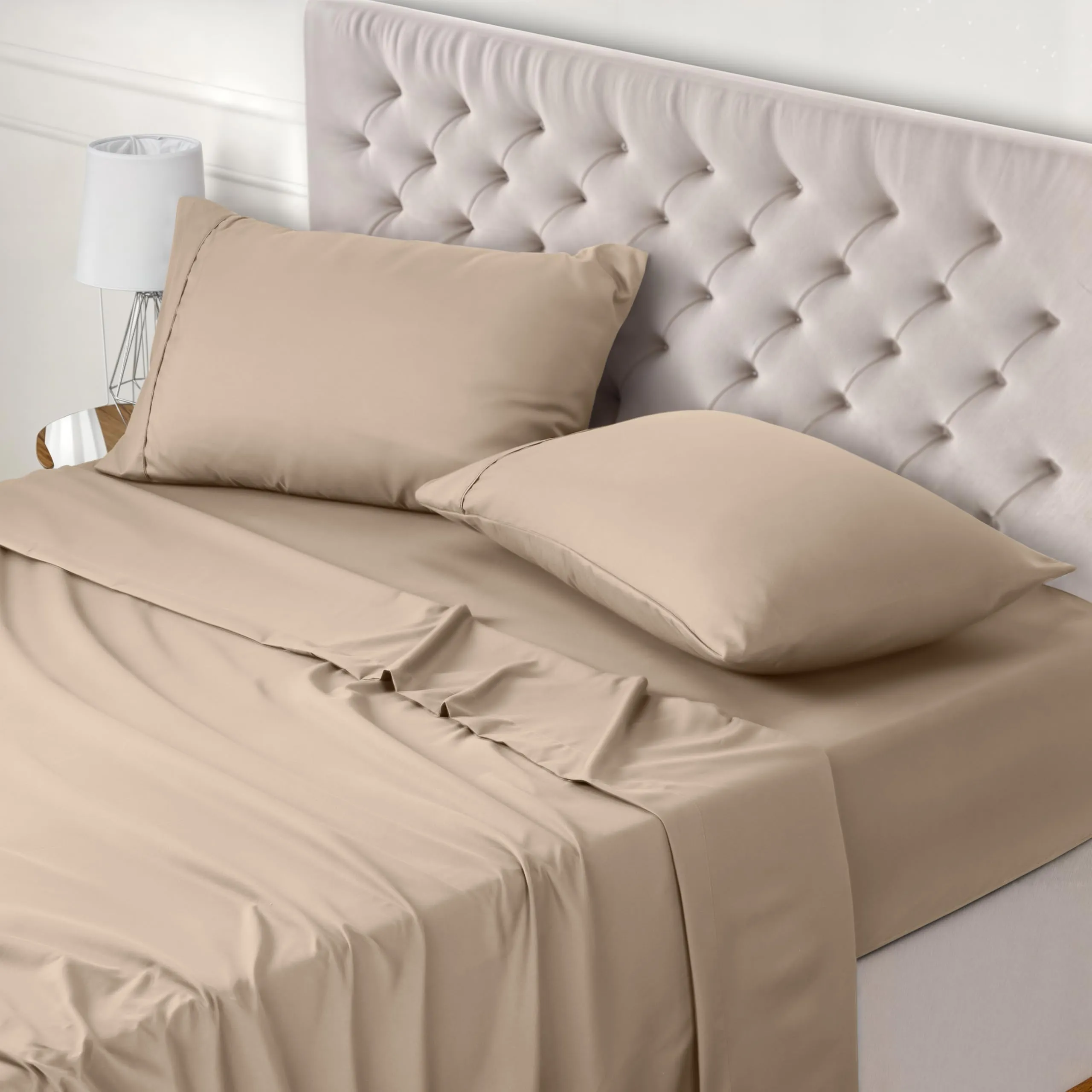 Utopia Bedding - Set Lenzuola Matrimoniali 4 Pezzi Beige