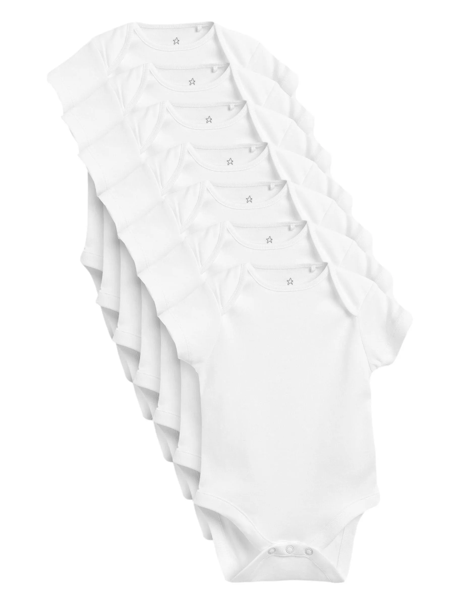 Next Unisex Bambino Confezione da 7 body neonato manica corta Bianco