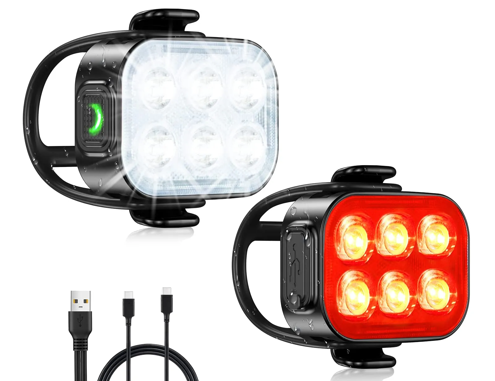 Glangeh Set Luci Bicicletta LED Ultra Sottile USB Ricaricabile