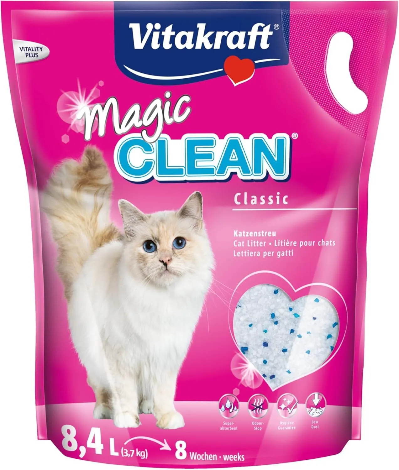Vitakraft Magic Clean Classic, lettiera per gatti non agglomerante, a base di sfere minerali, azione antibatterica, a basso rilascio di polvere, sufficiente per 8 settimane (1x 8,4l)