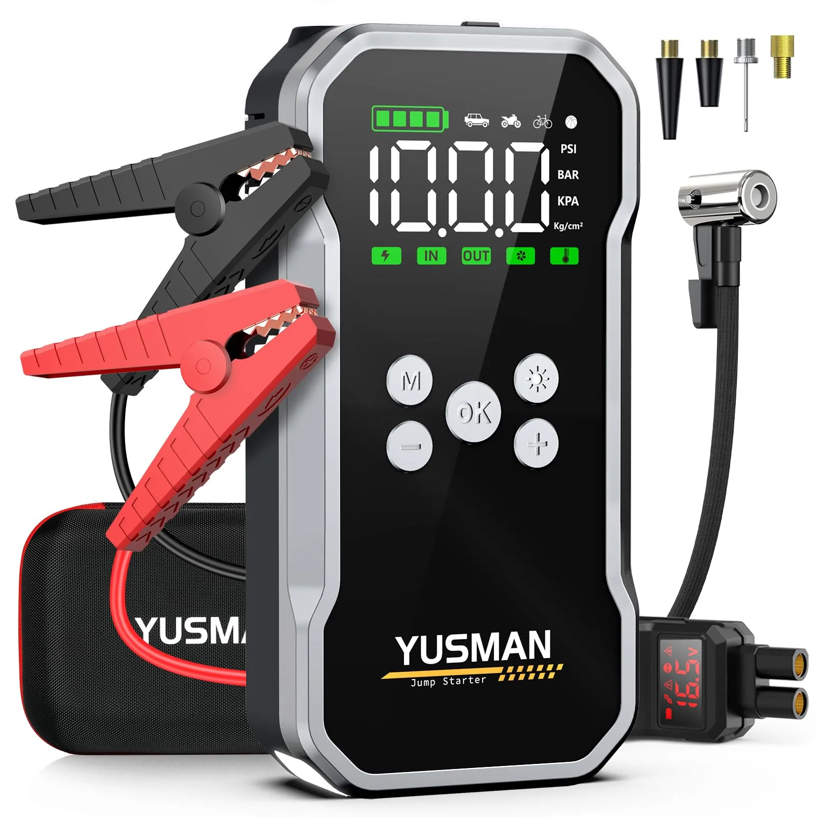 YUSMAN Avviatore Batteria Auto 6000A con Compressore 150PSI