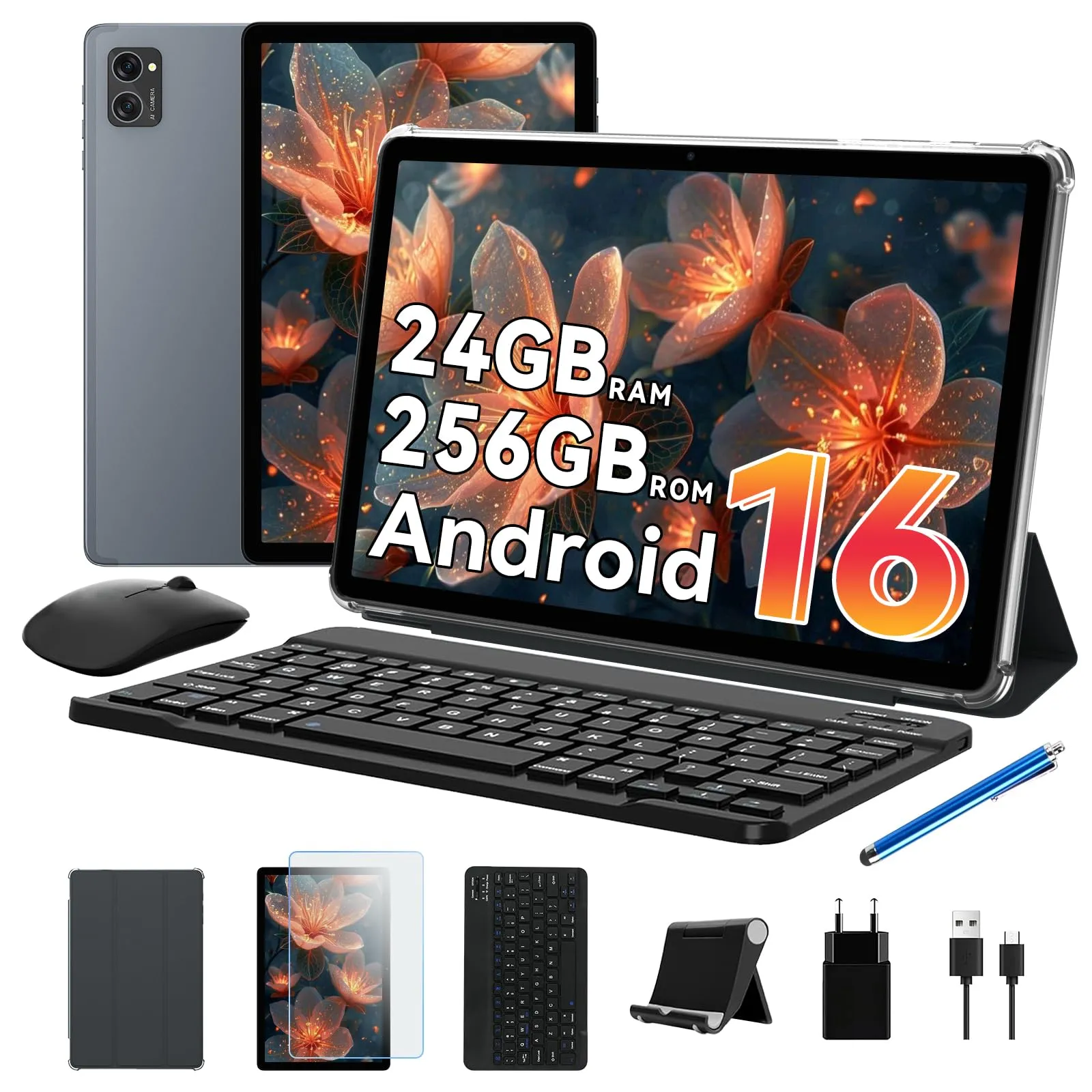 TABWEE Tablet con Tastiera - 24 GB RAM, 256 GB ROM, Android 15, Gemini AI