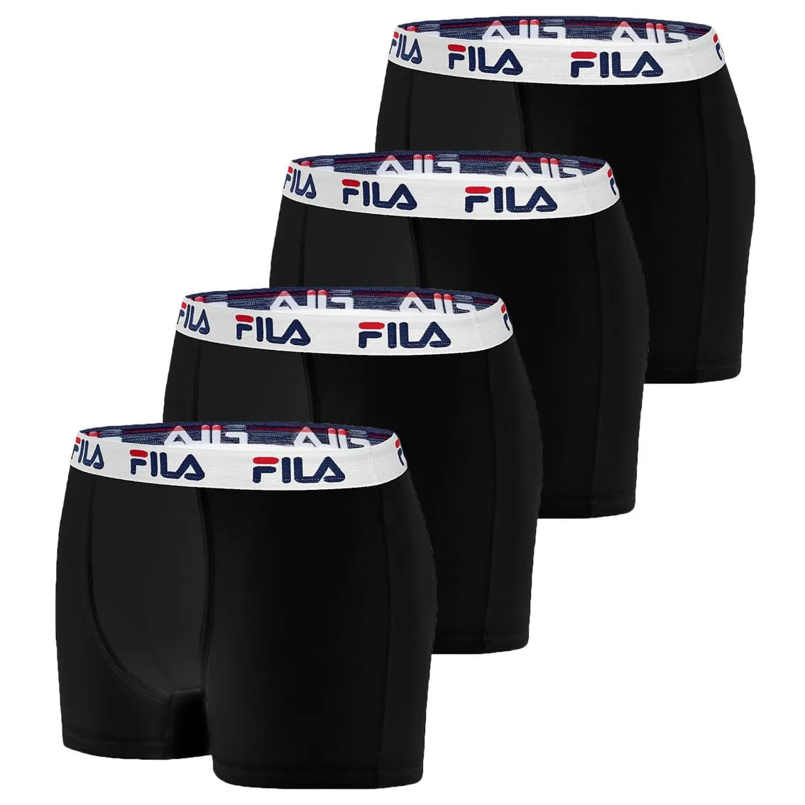 Fila Boxer Uomo Cotone, Mutande Uomo Stretch, Set di 4, Nero, Taglia L