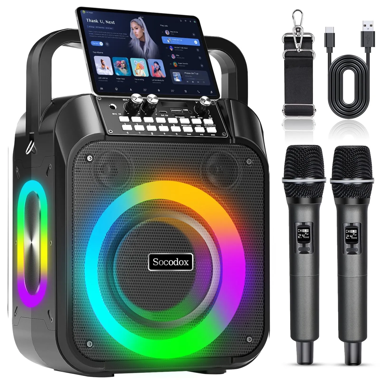 Altoparlante Karaoke Portatile 60W con 2 Microfoni Wireless