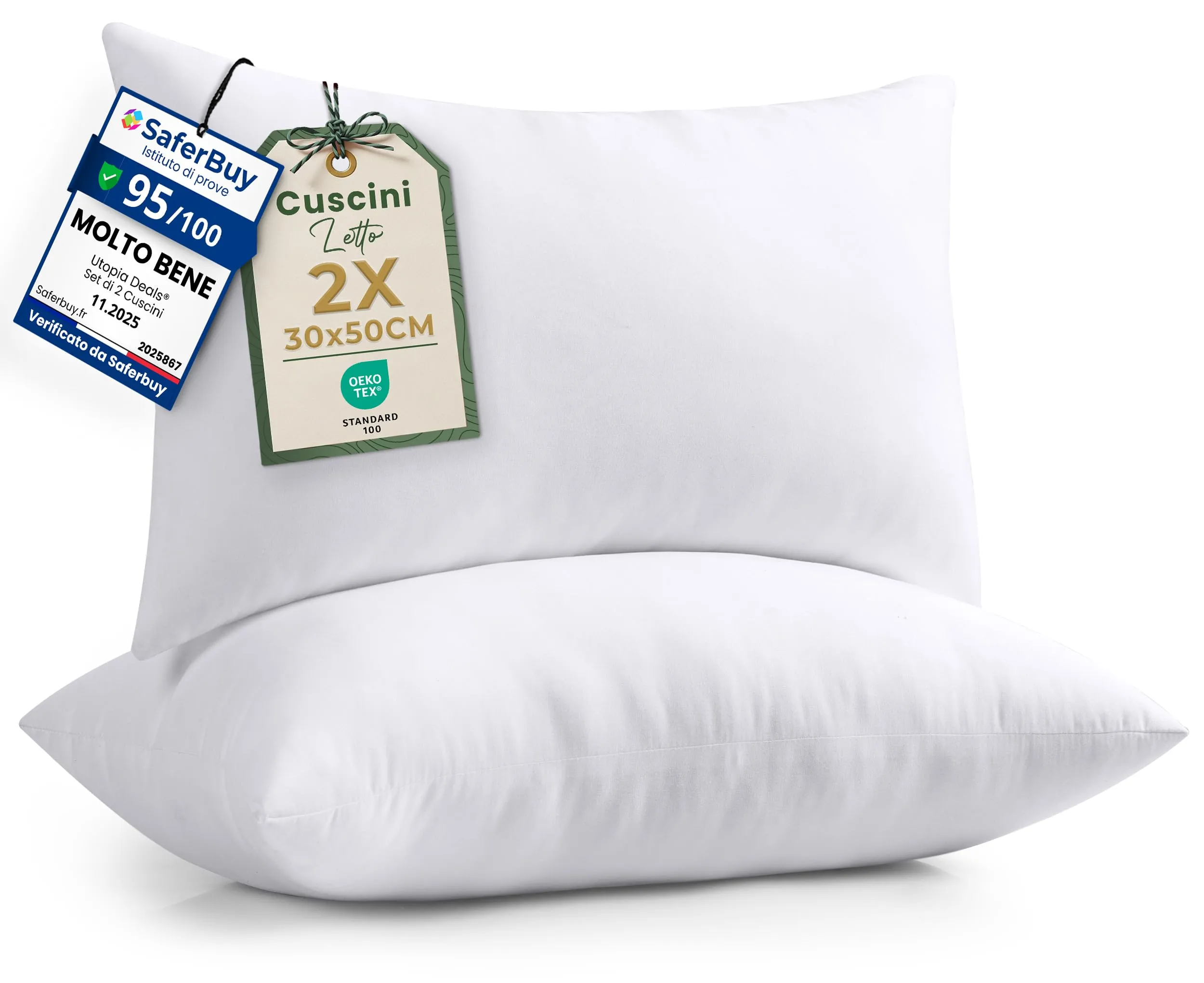 Utopia Bedding Set di 2 Cuscini, 30 x 50 cm Imbottitura per Cuscini, Cuscini Divano, Cuscino Interno (Bianco)