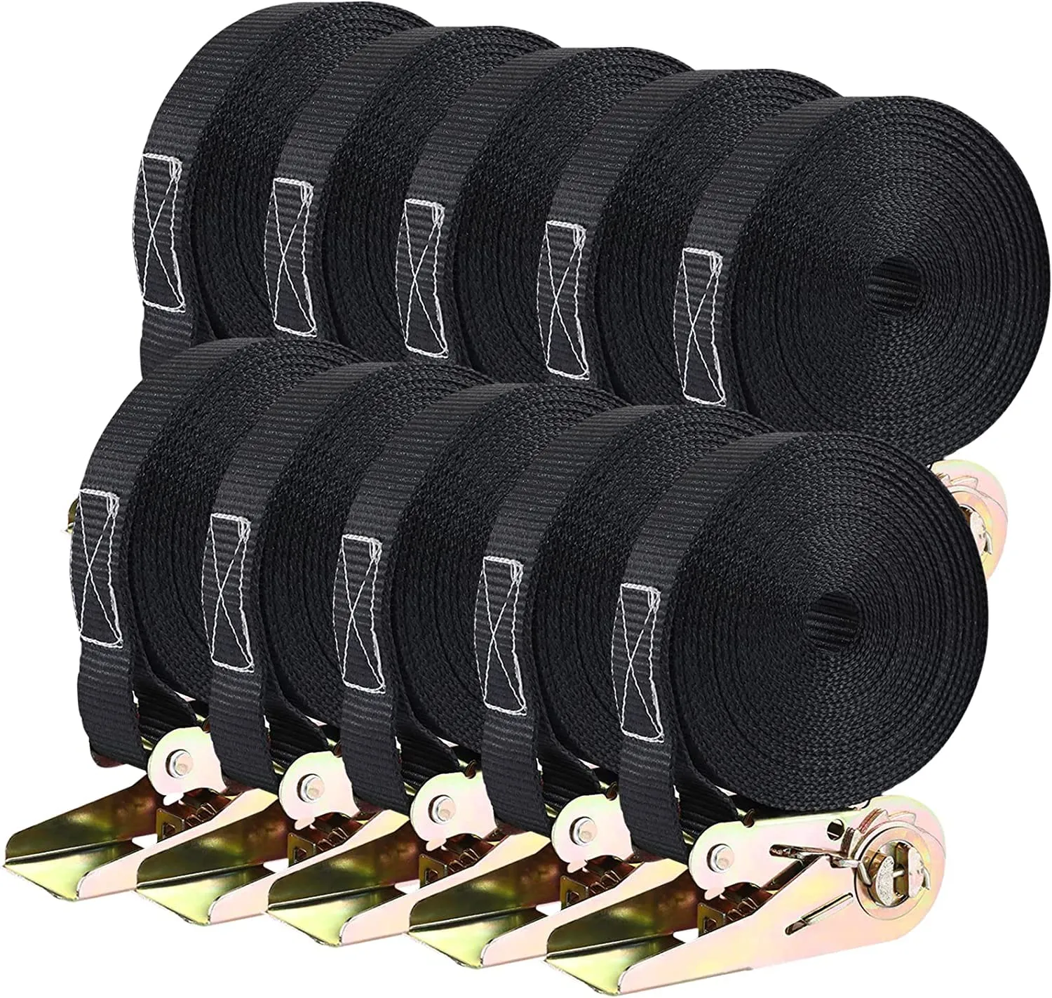 Set di 10 Cinghie a Cricchetto per Fissaggio Carichi, 6m x 25mm, 800kg