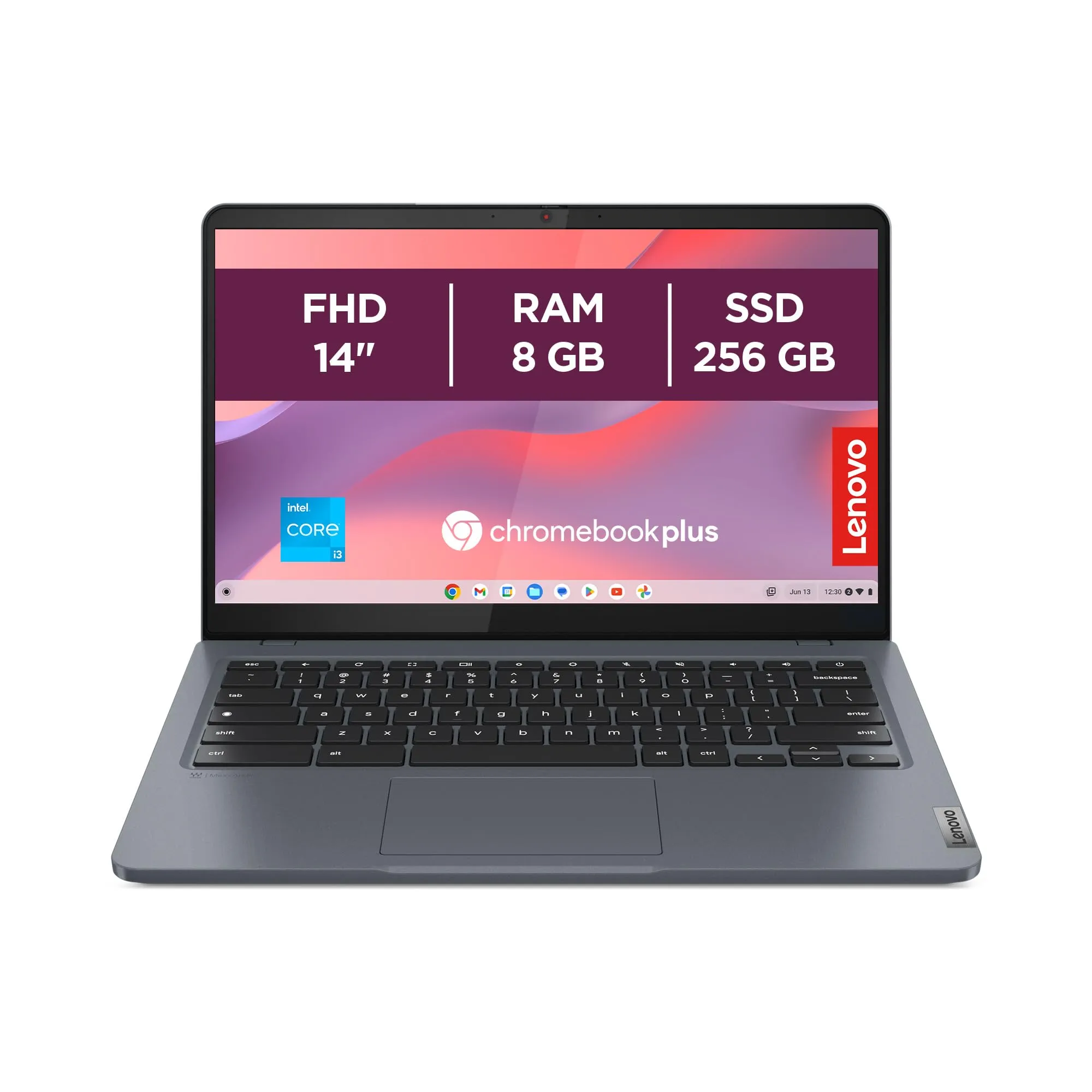 Lenovo IdeaPad Slim 3 Chromebook Plus 14" - Intel Core i3, 8GB RAM, 256GB SSD, Grigio Tempesta