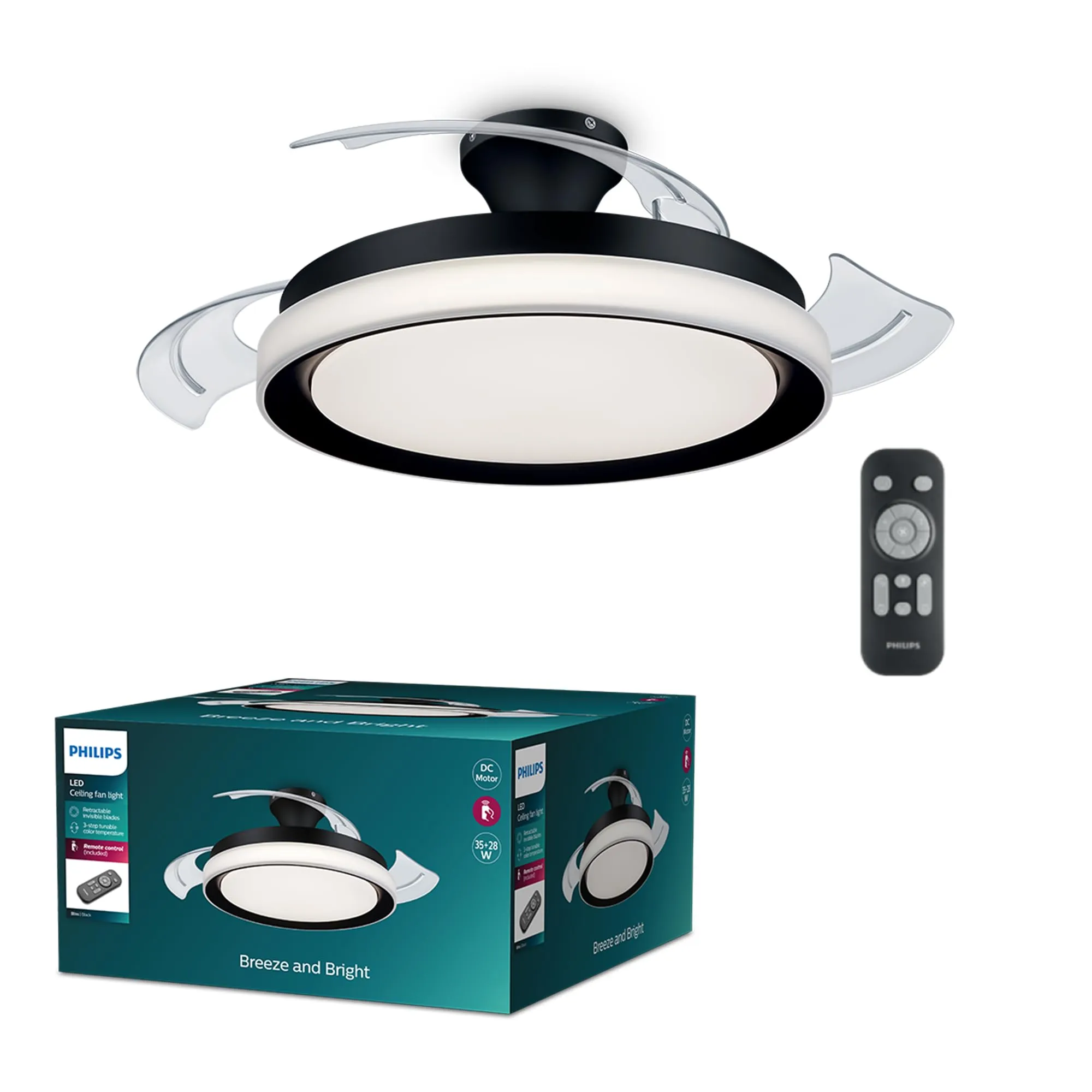 Philips LED Bliss Ventilatore da Soffitto con Luce Nero