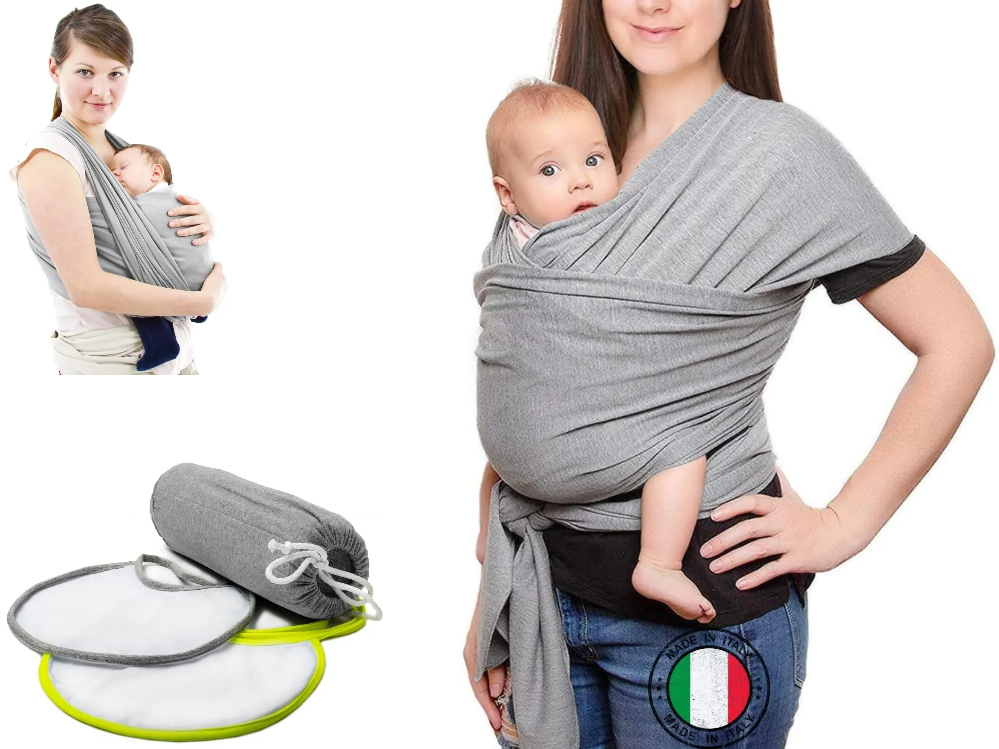 Fascia Porta Bebè Ergonomica con Bavaglini Inclusi - 100% Made in Italy