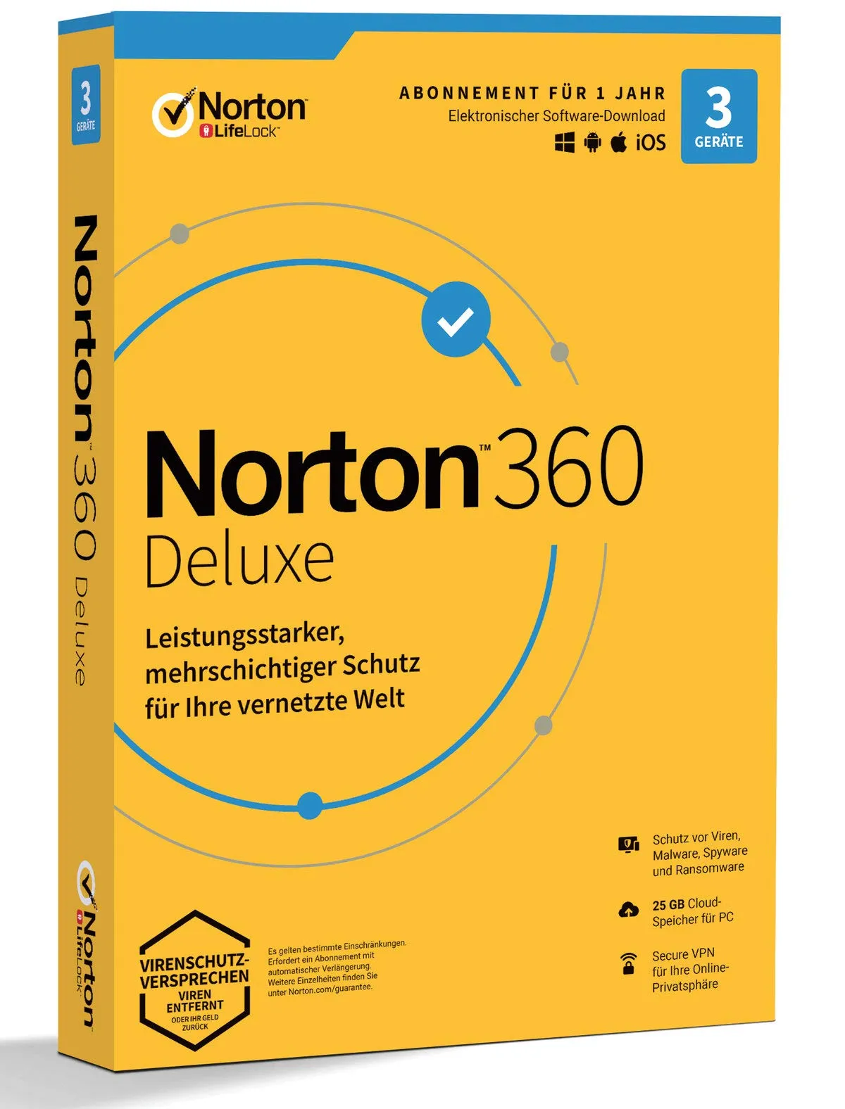 Norton 360 Deluxe 25GB - Protezione Completa per 3 Dispositivi per 1 Anno