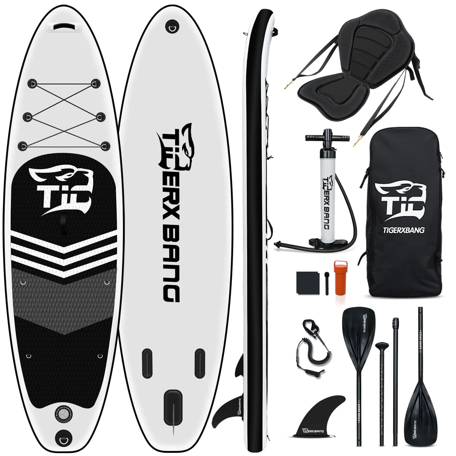 TIGERXBANG Black Tiger Collection - Tavola da SUP Gonfiabile con Sedile per Kayak