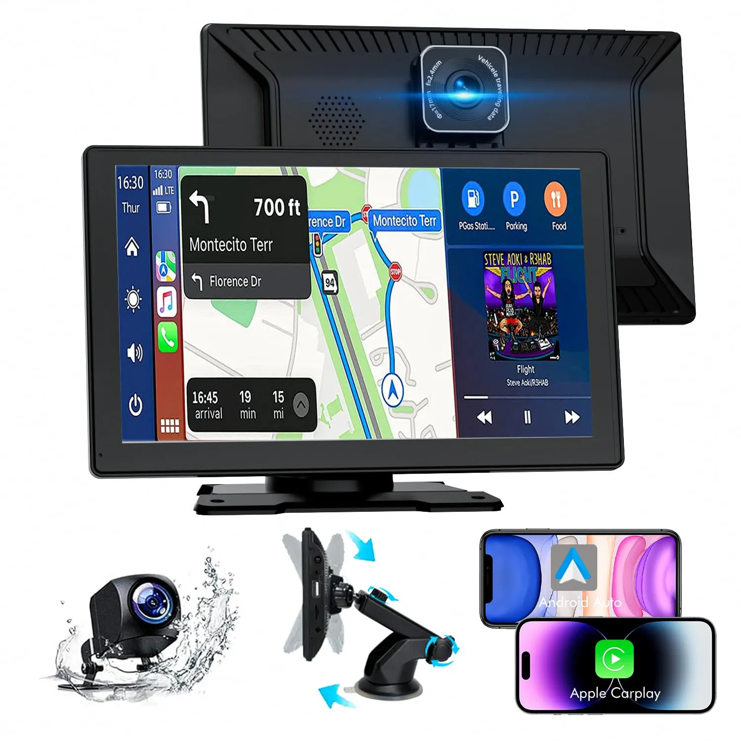 Autoradio Bluetooth con Schermo 9" Android Auto Wireless, Carplay Auto, 1080P Telecamere, GPS, Controllo Vocale