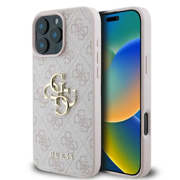 Custodia Rigida Guess 4G Triangle Strass Rosa per iPhone 16 Pro Max
