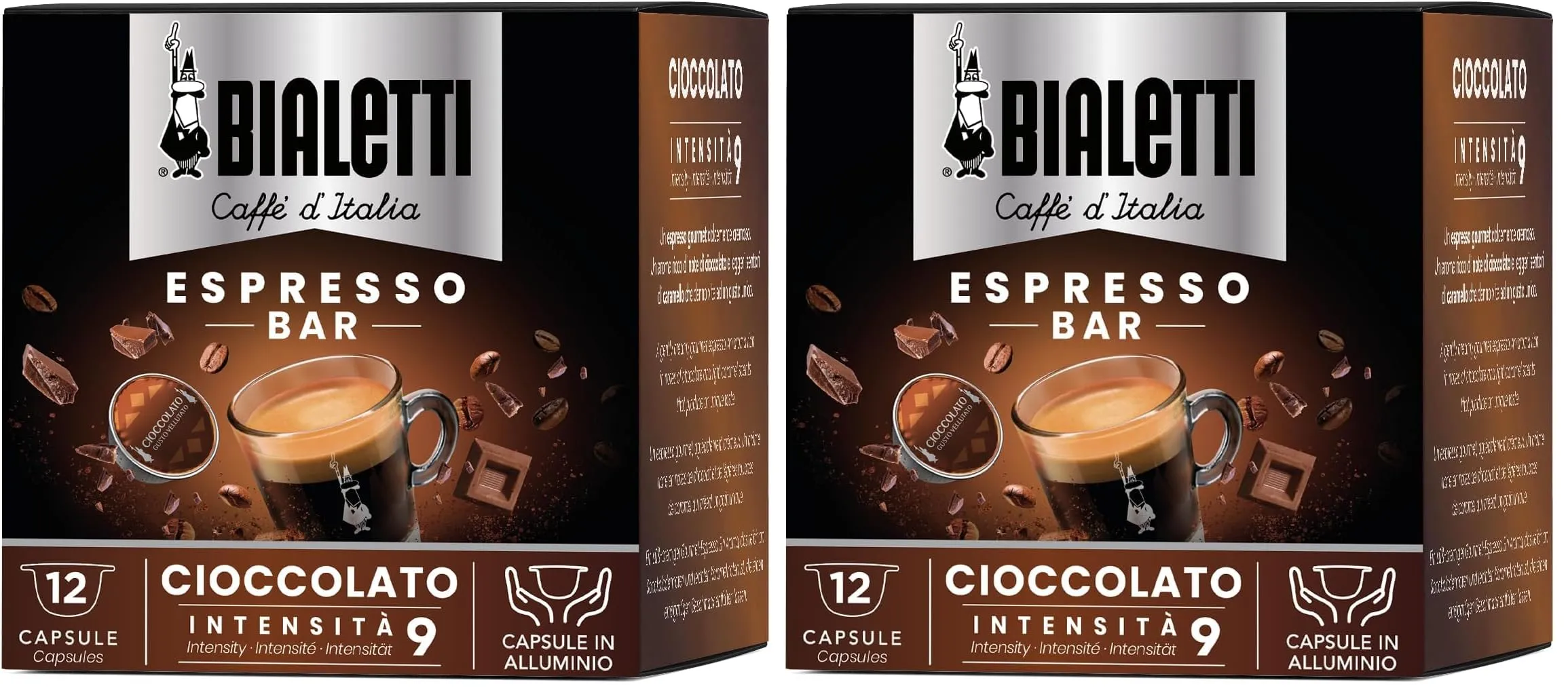 Bialetti Caffè d'Italia, Box da 12 Capsule al Gusto Cioccolato