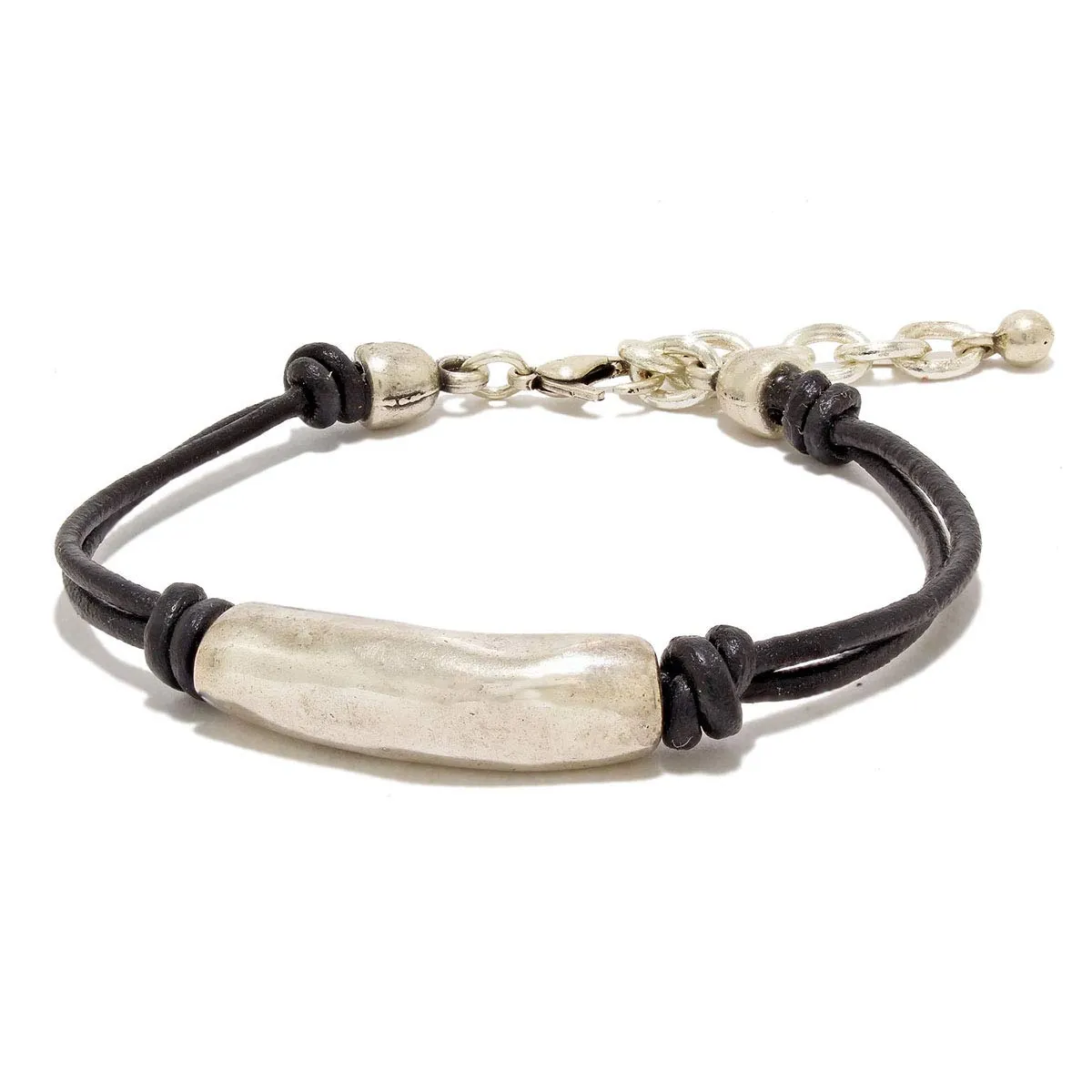 Bracciale in Pelle e Perle d'Argento Intendenciajewels - Eleganza Artigianale per la Donna Moderna