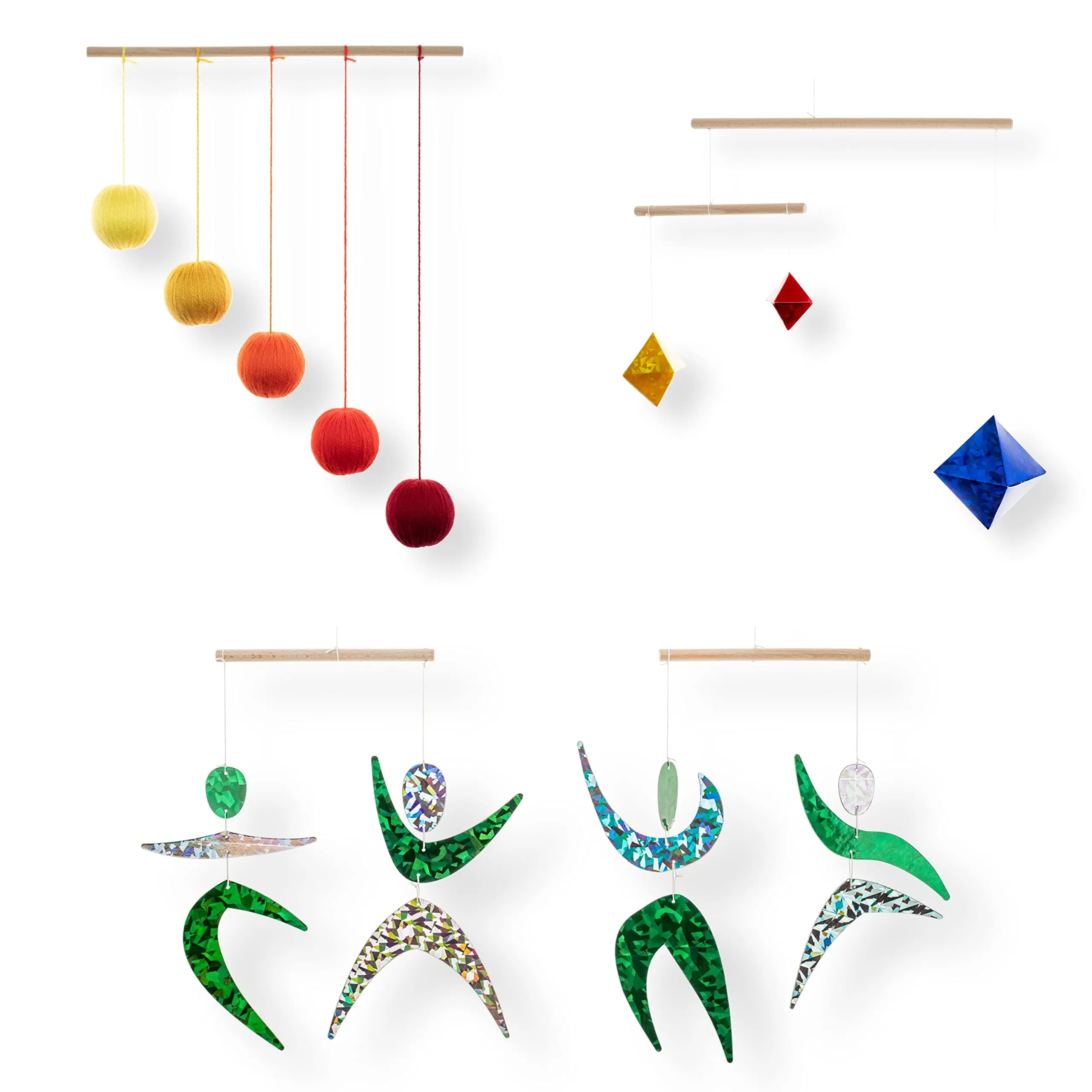 Set di 3 Móbiles Montessori: Gobbi Arancione, Ballerini, Ottaedro