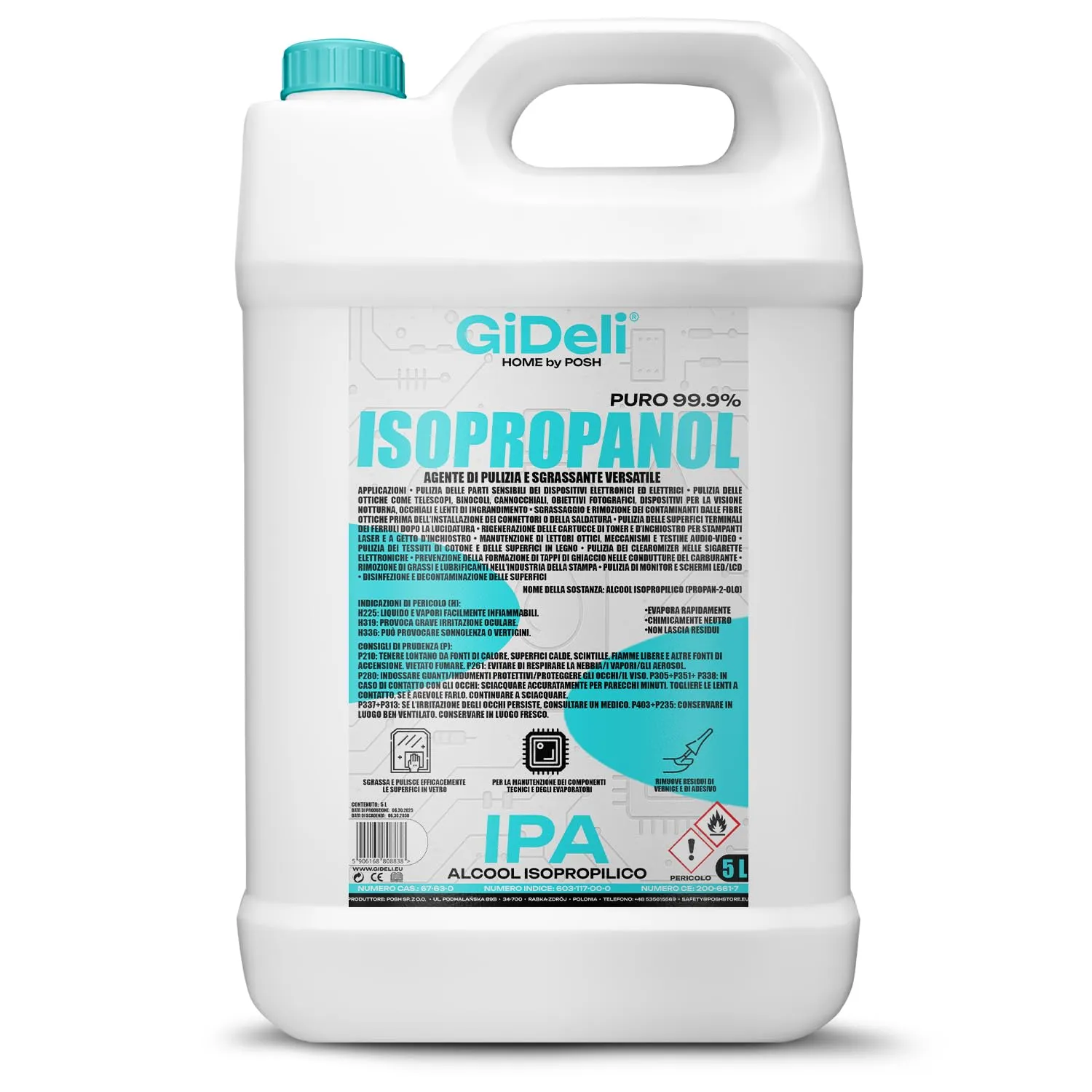 GiDeli Alcool Isopropilico 99,9% - 5 Litri